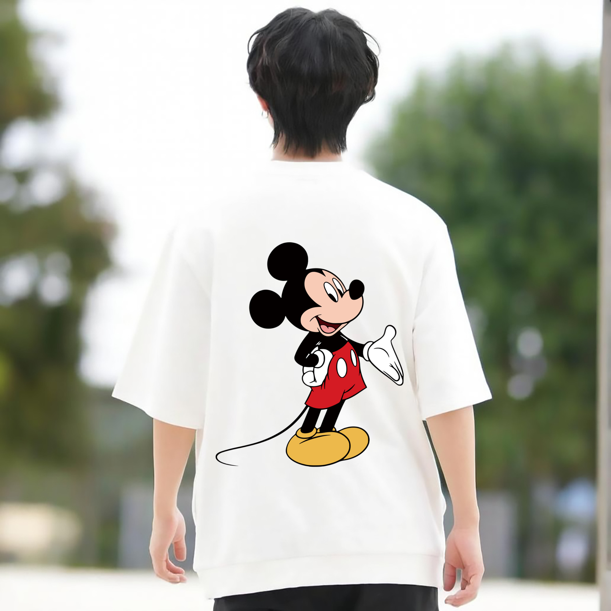 ミッキーマウス Mickey Mouse 綿100％ メンズ半袖Tシャツ（バックプリント） 通気性