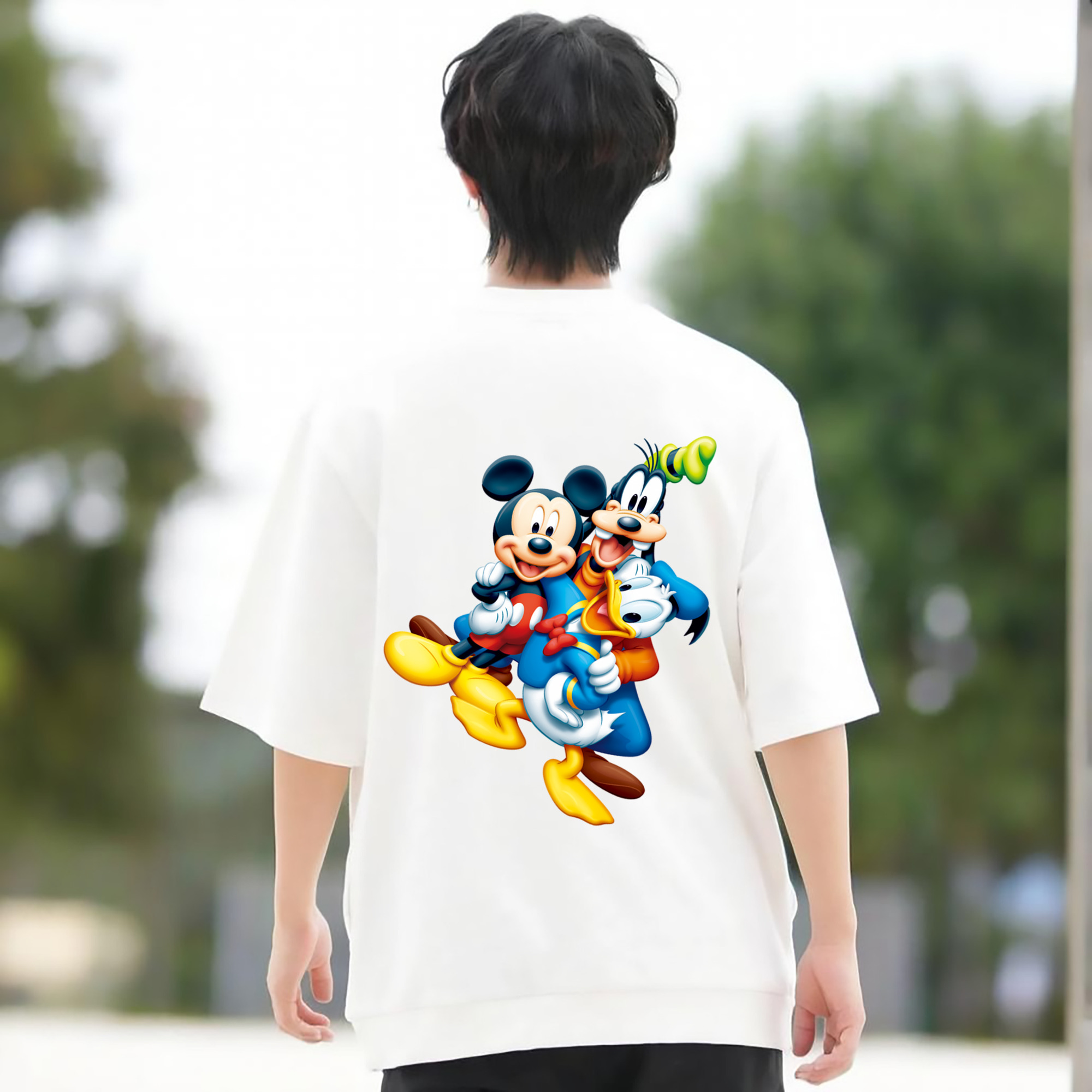 ミッキーマウス Mickey Mouse 綿100％ メンズ半袖Tシャツ（バックプリント） 通気性