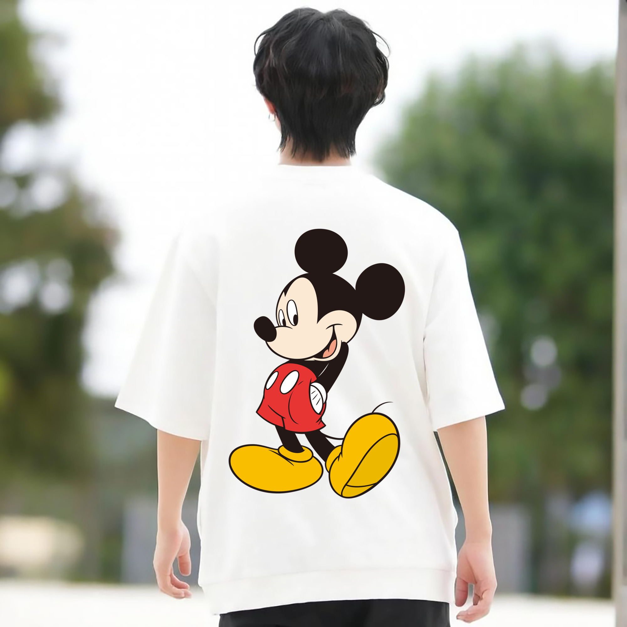 ミッキーマウス Mickey Mouse 綿100％ メンズ半袖Tシャツ（バックプリント） 通気性
