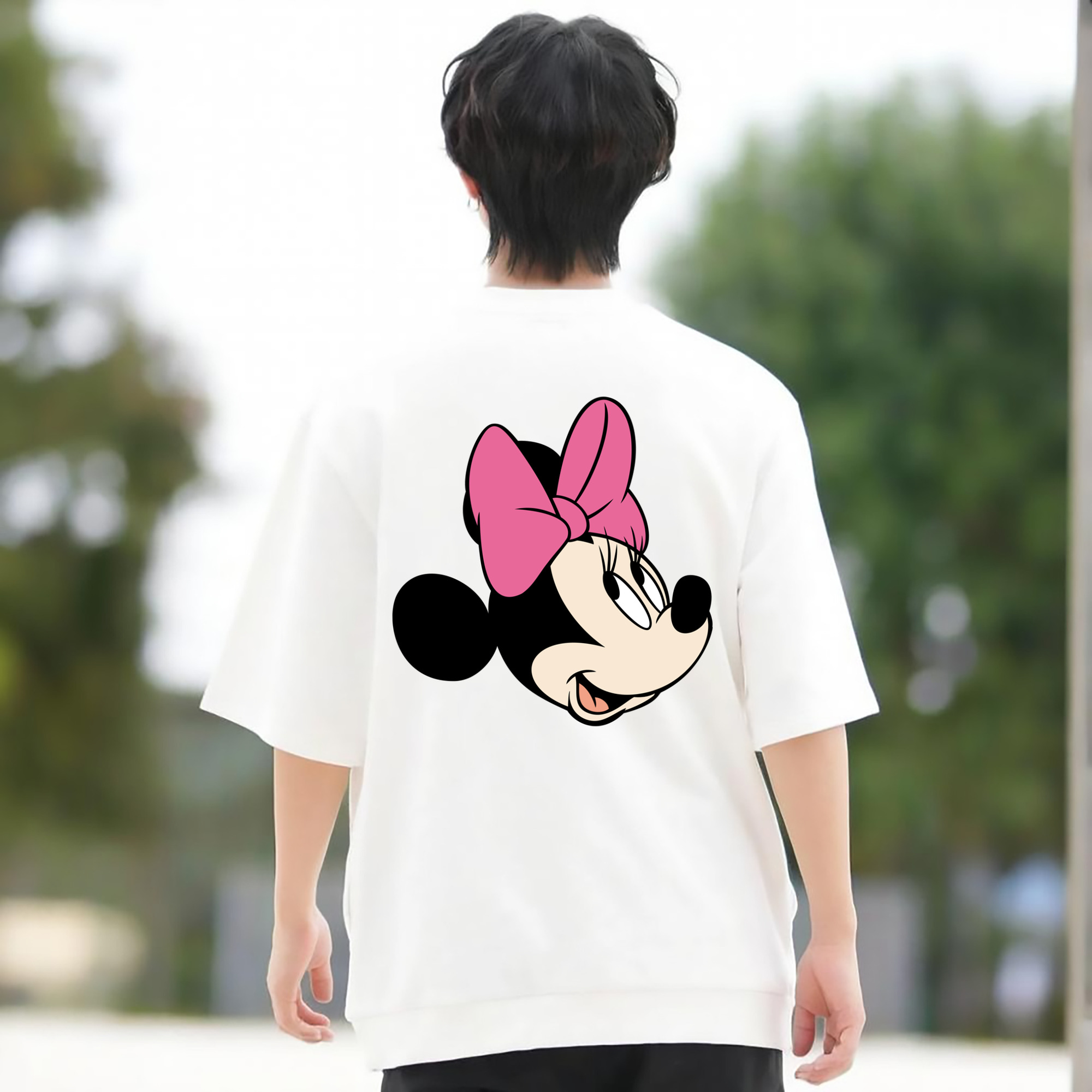 ミッキーマウス Mickey Mouse 綿100％ メンズ半袖Tシャツ（バックプリント） 通気性