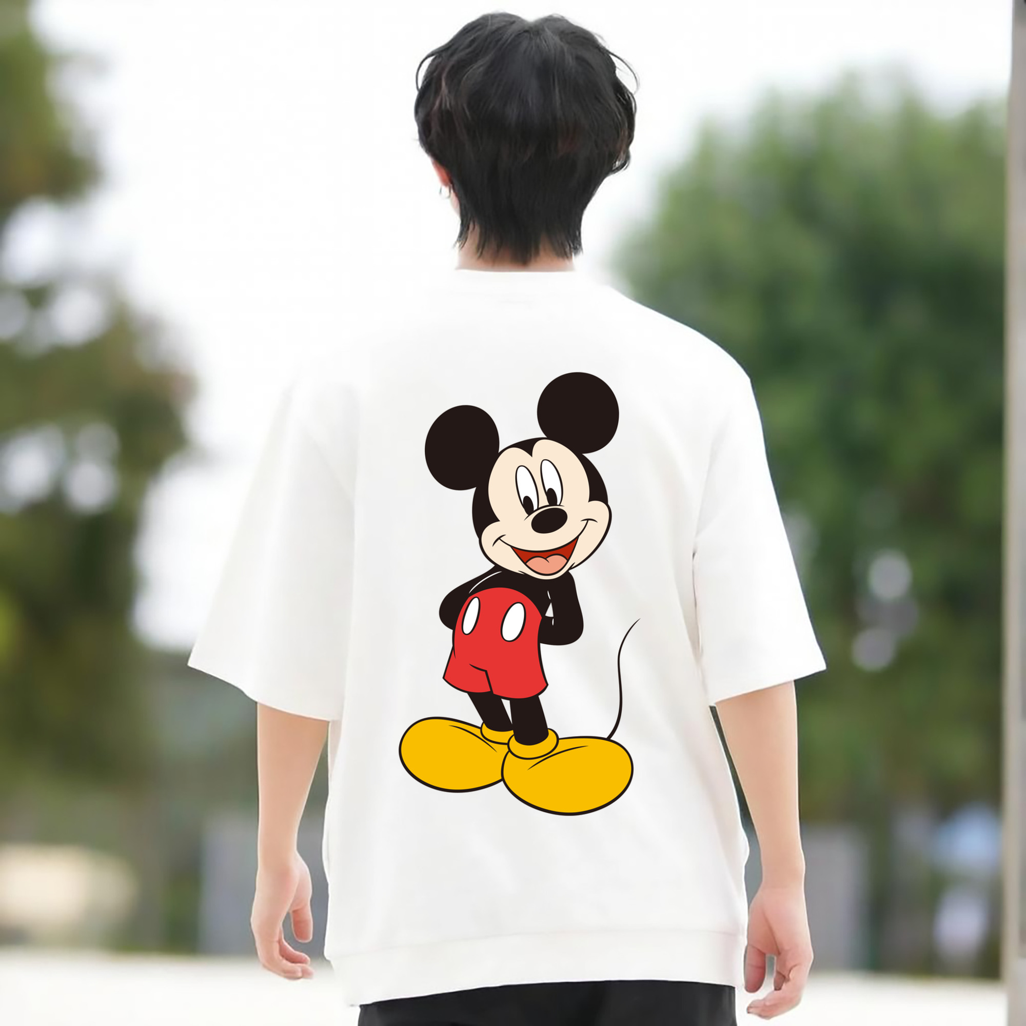 ミッキーマウス Mickey Mouse 綿100％ メンズ半袖Tシャツ（バックプリント） 通気性