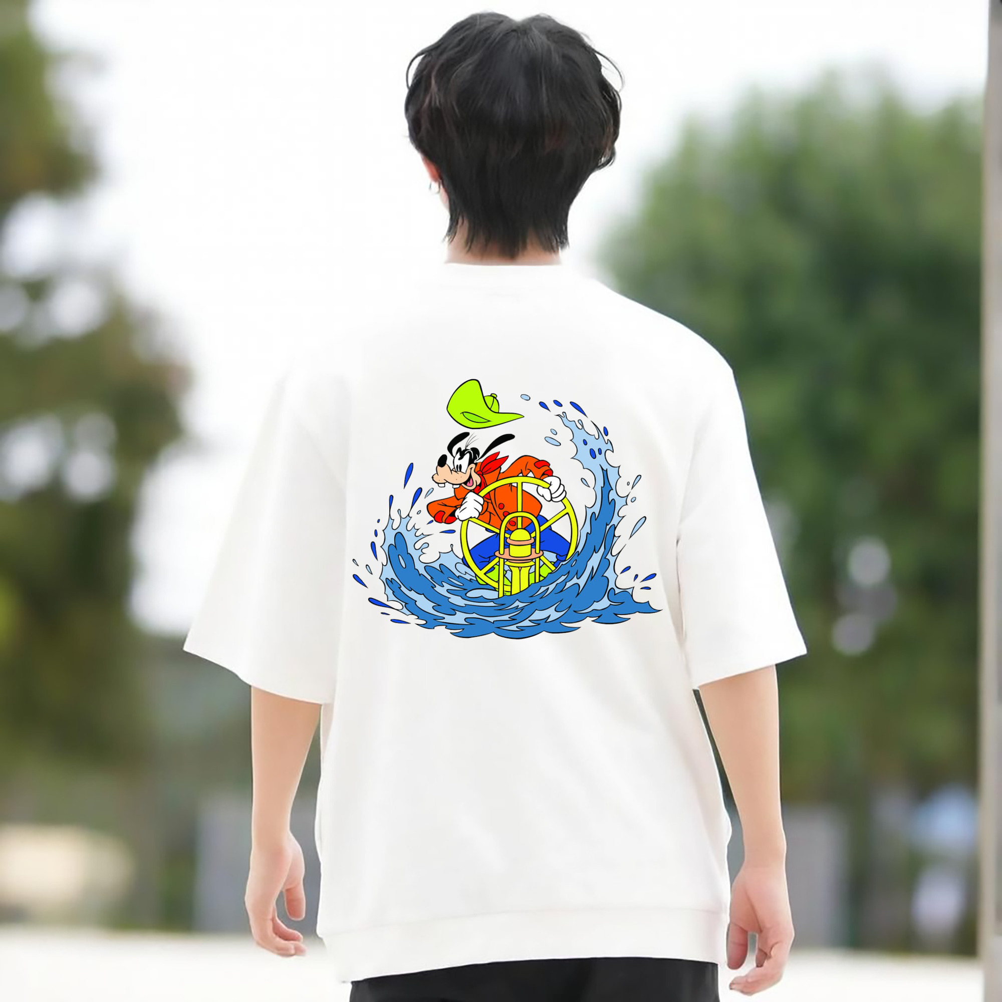 ミッキーマウス Mickey Mouse 綿100％ メンズ半袖Tシャツ（バックプリント） 通気性