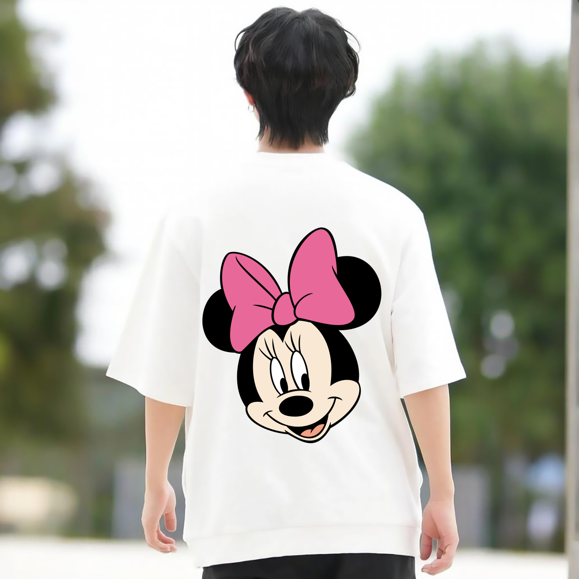 ミッキーマウス Mickey Mouse 綿100％ メンズ半袖Tシャツ（バックプリント） 通気性