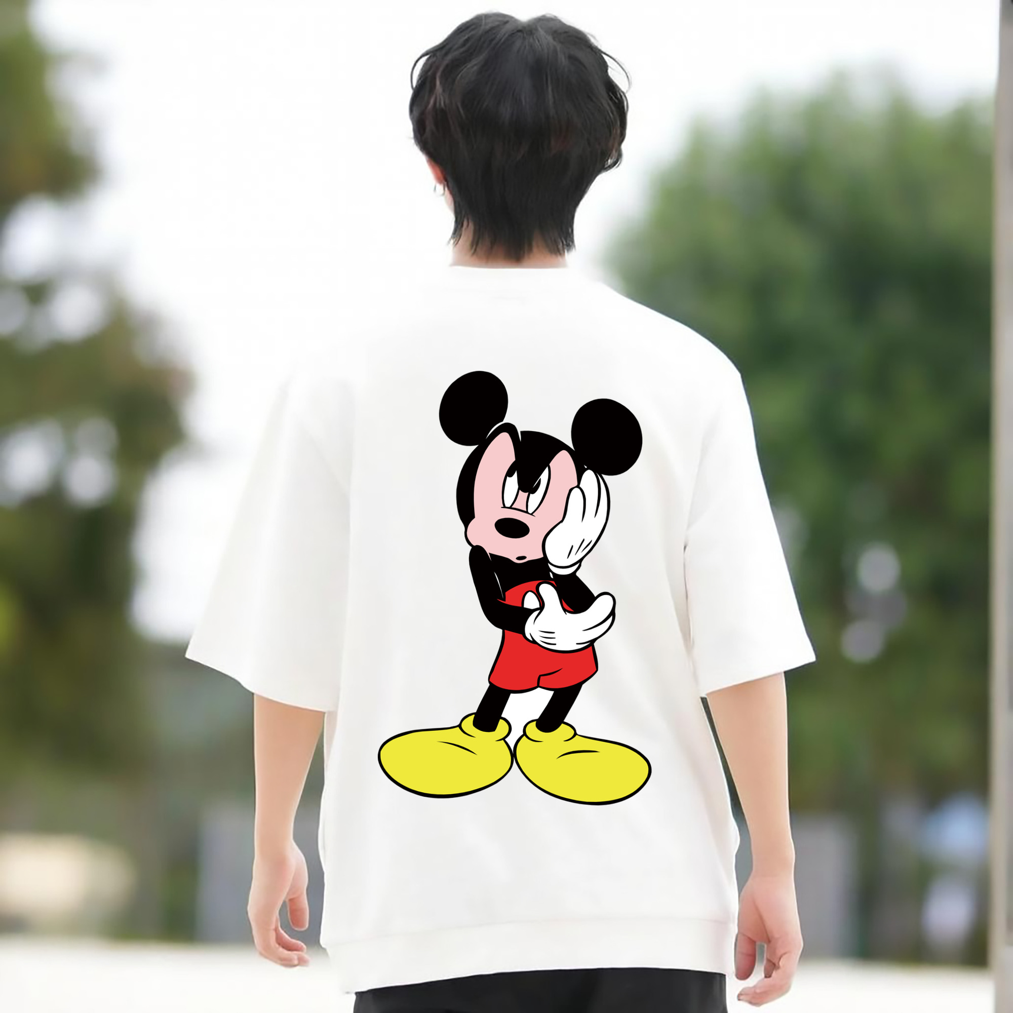 ミッキーマウス Mickey Mouse 綿100％ メンズ半袖Tシャツ（バックプリント） 通気性