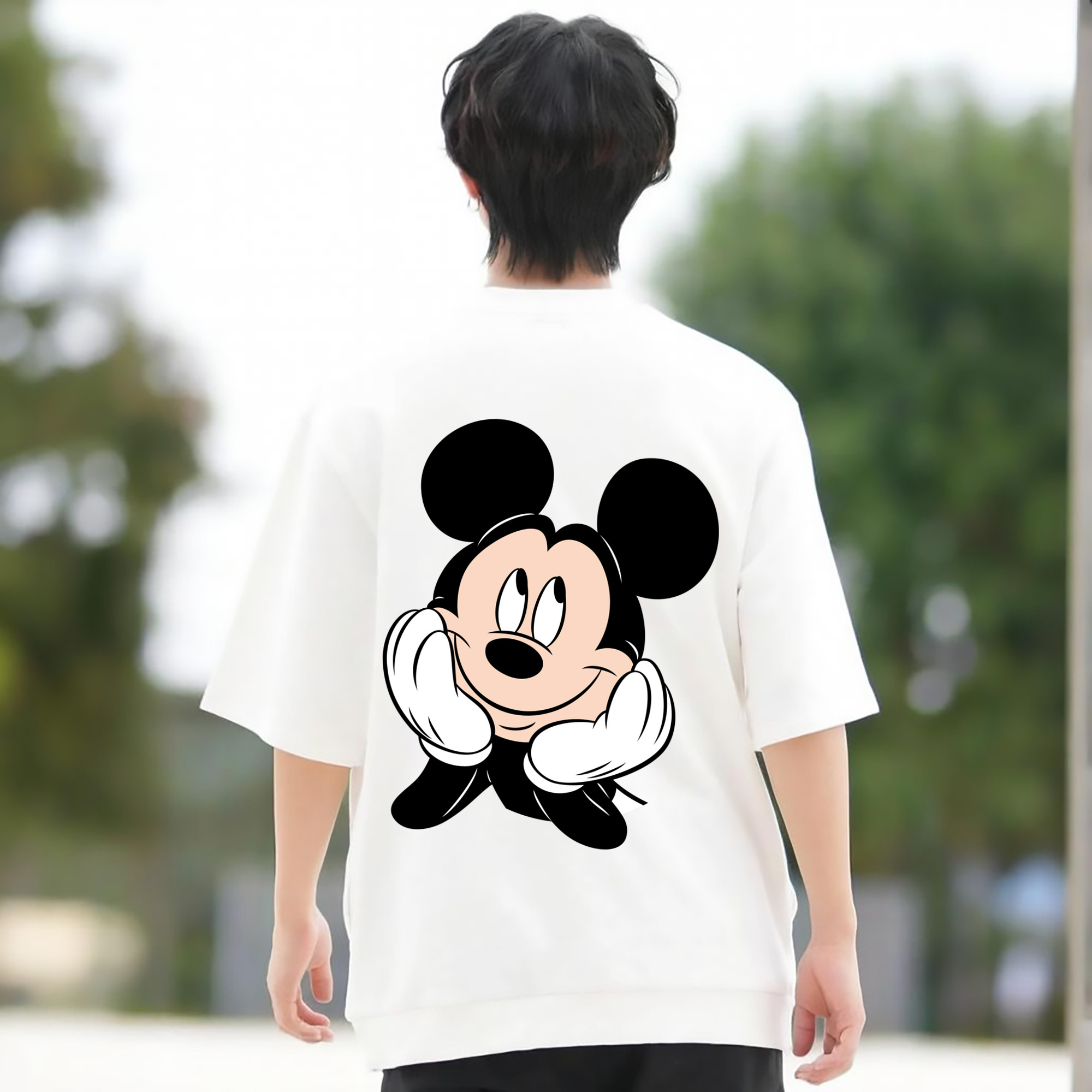 ミッキーマウス Mickey Mouse 綿100％ メンズ半袖Tシャツ（バックプリント） 通気性