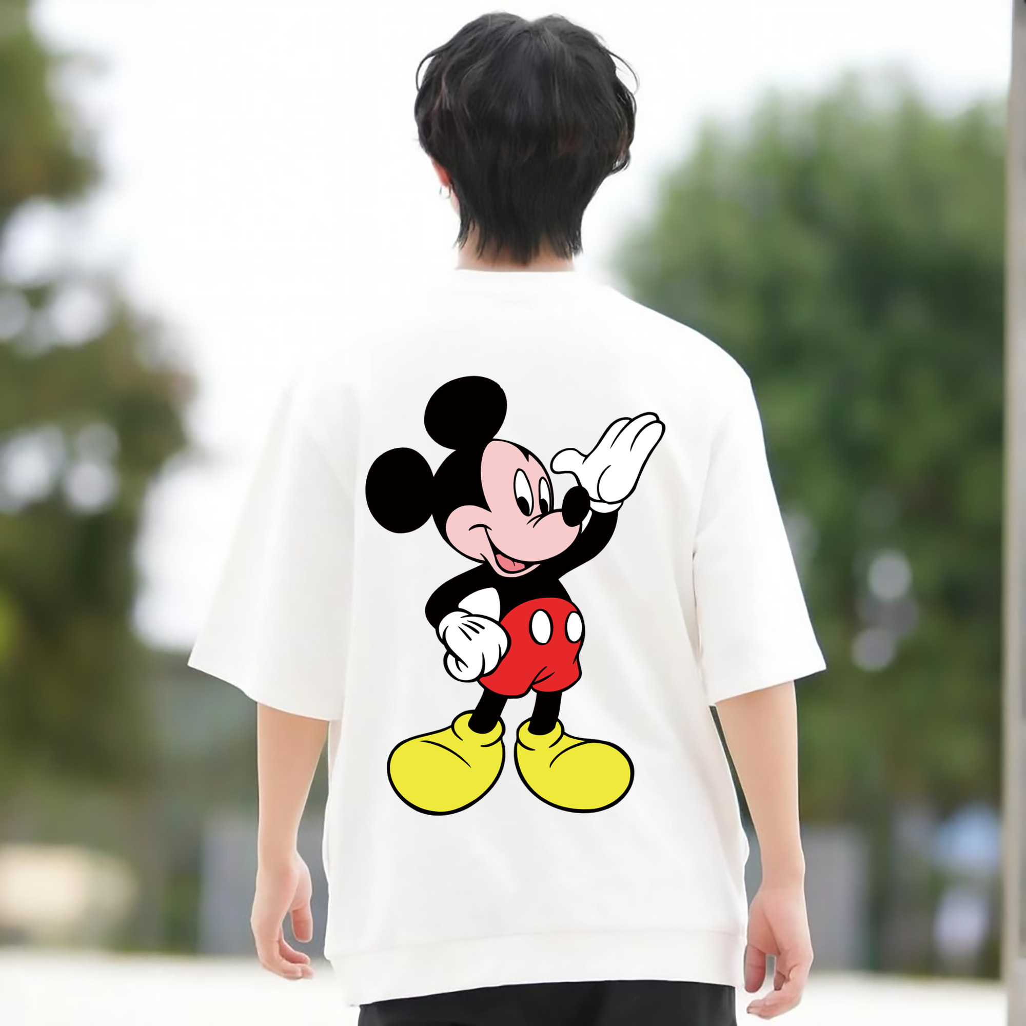ミッキーマウス Mickey Mouse 綿100％ メンズ半袖Tシャツ（バックプリント） 通気性