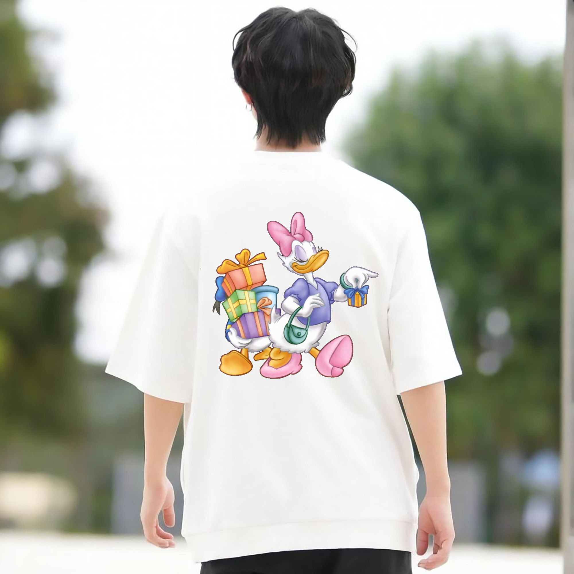 ミッキーマウス Mickey Mouse 綿100％ メンズ半袖Tシャツ（バックプリント） 通気性