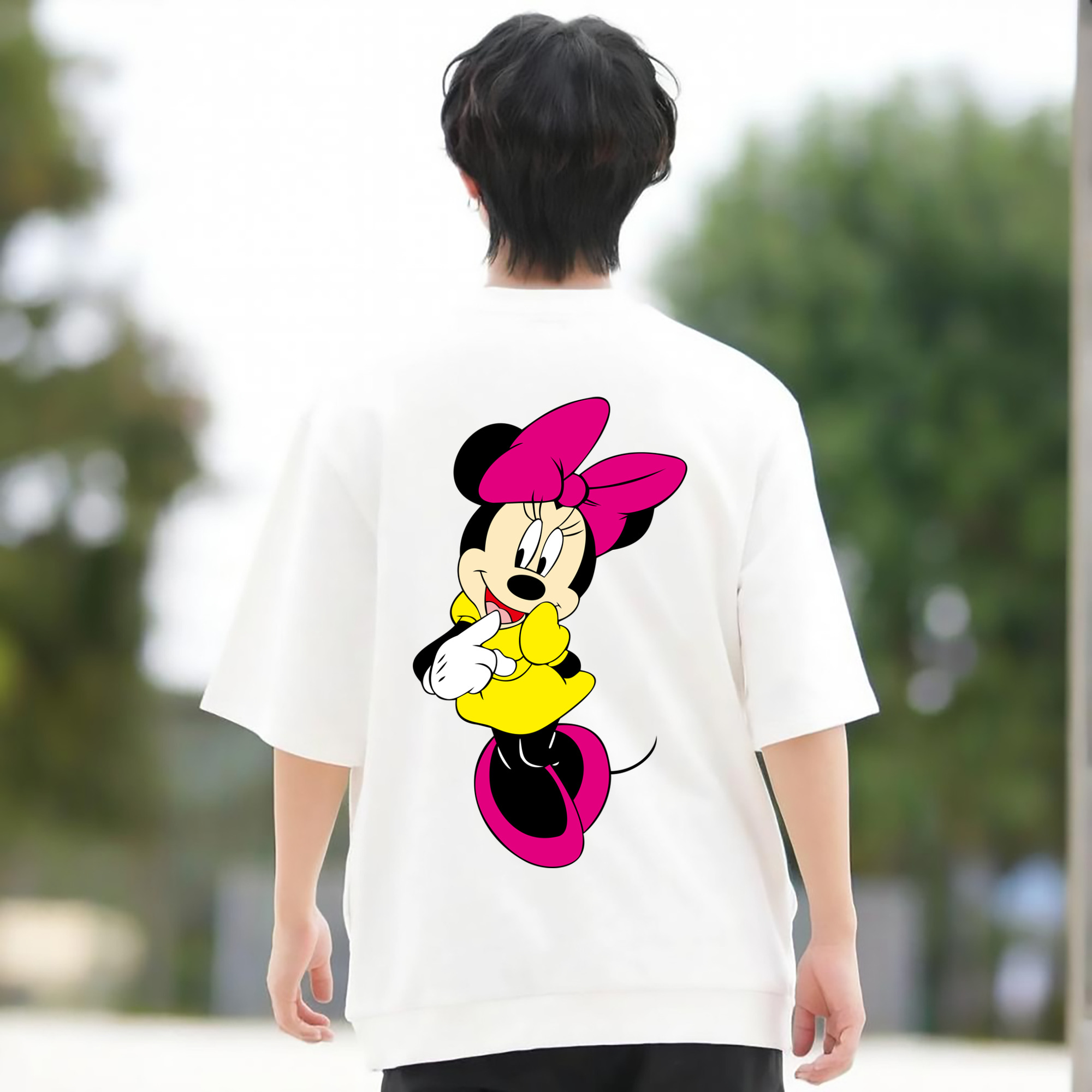 ミッキーマウス Mickey Mouse 綿100％ メンズ半袖Tシャツ（バックプリント） 通気性