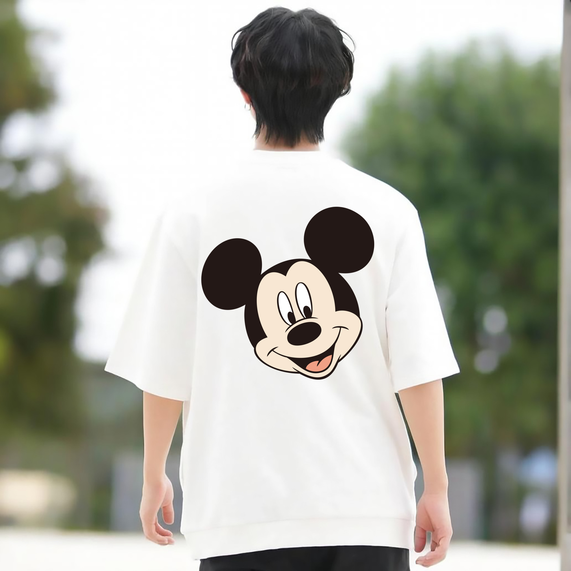 ミッキーマウス Mickey Mouse 綿100％ メンズ半袖Tシャツ（バックプリント） 通気性