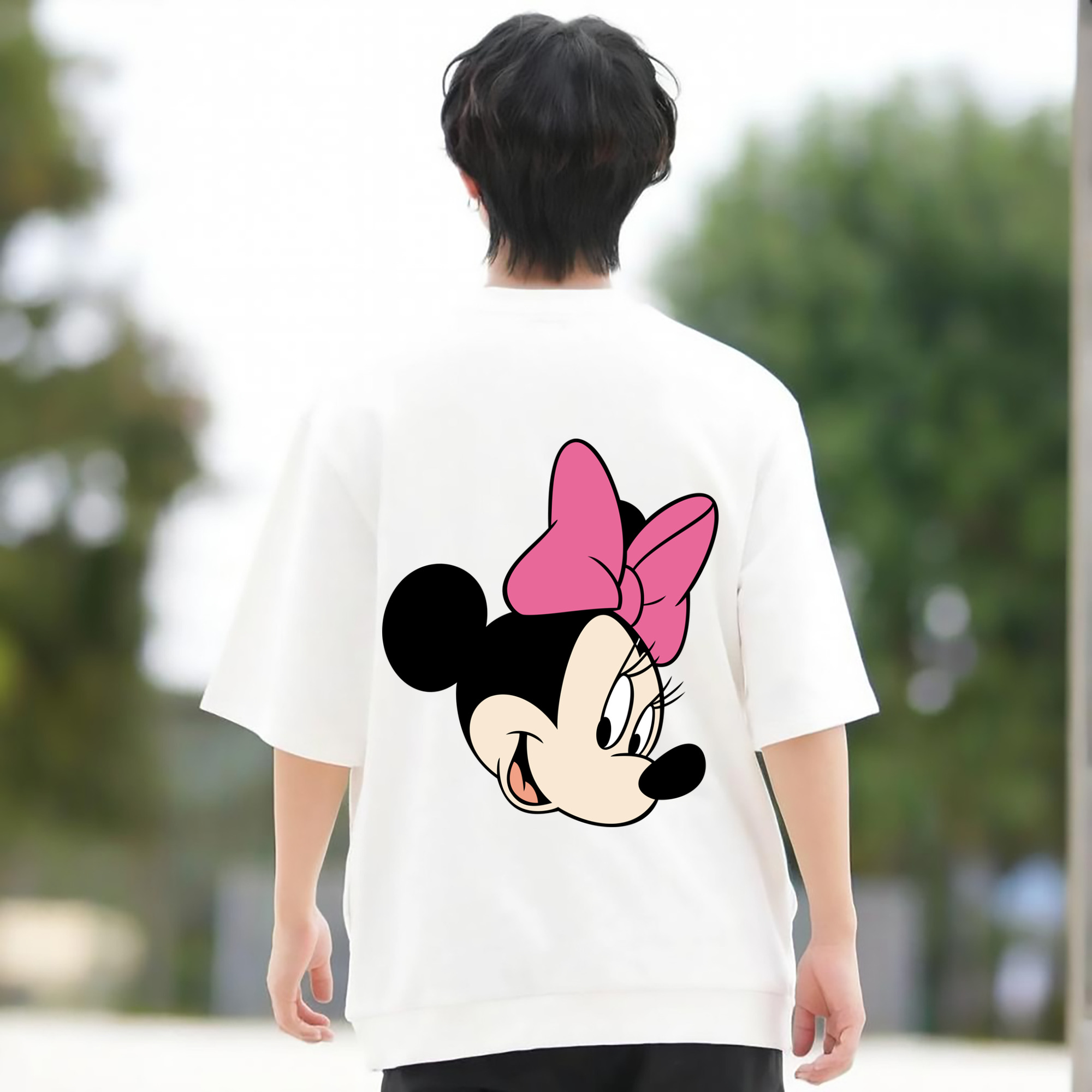 ミッキーマウス Mickey Mouse 綿100％ メンズ半袖Tシャツ（バックプリント） 通気性