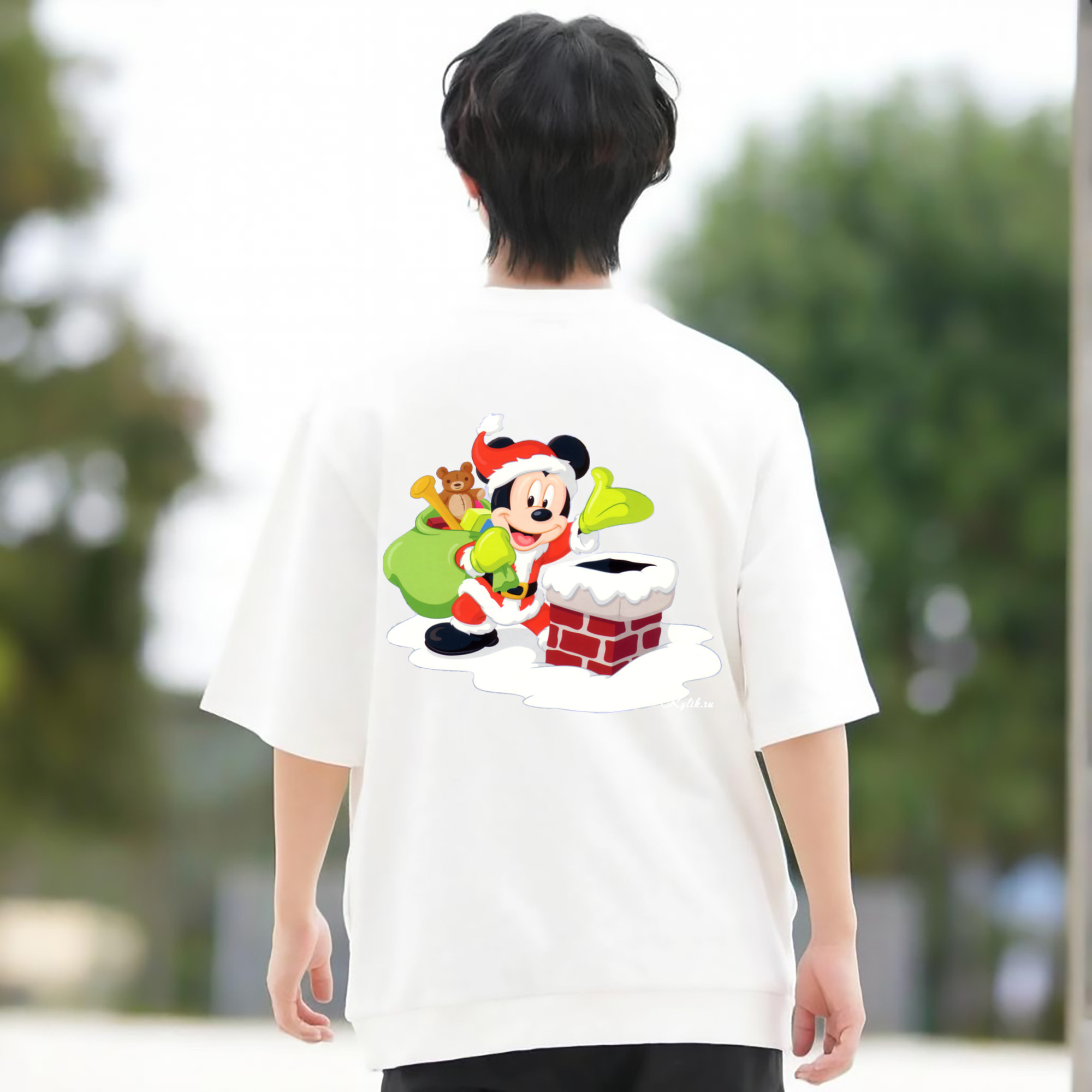 ミッキーマウス Mickey Mouse 綿100％ メンズ半袖Tシャツ（バックプリント） 通気性