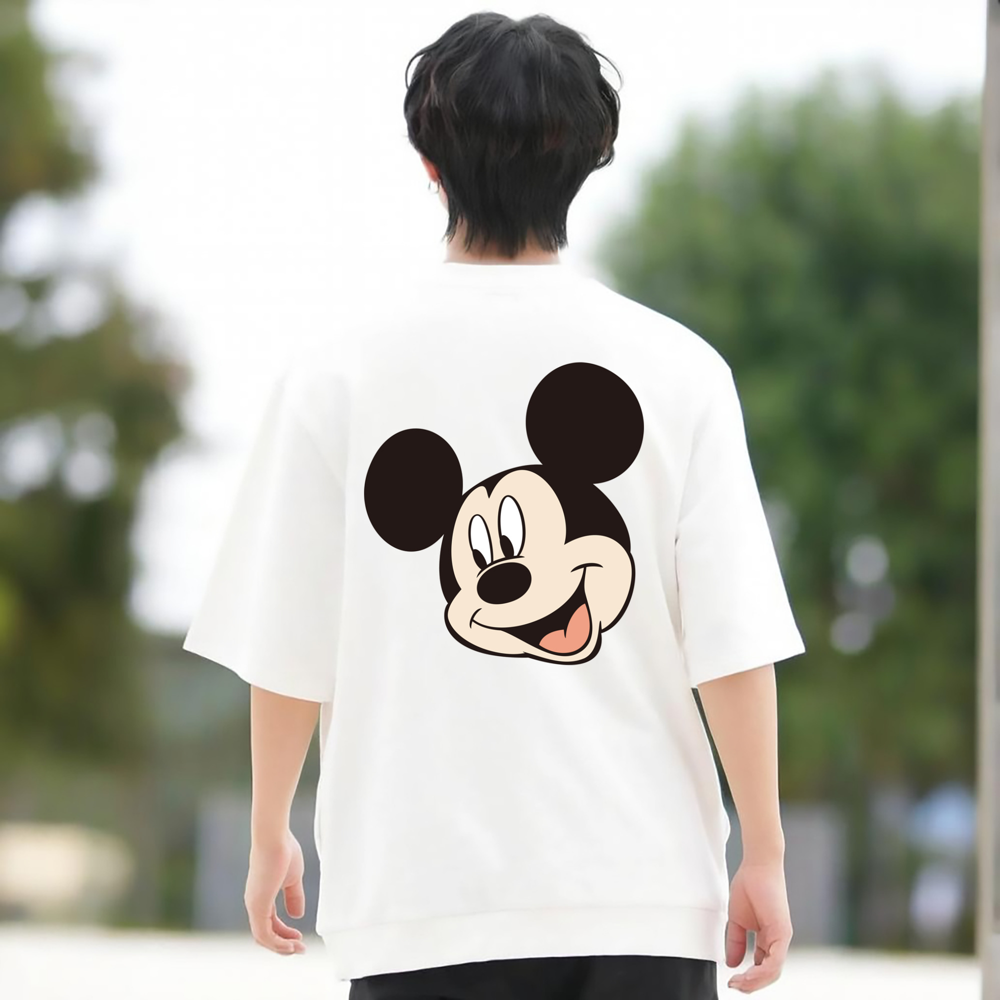 ミッキーマウス Mickey Mouse 綿100％ メンズ半袖Tシャツ（バックプリント） 通気性
