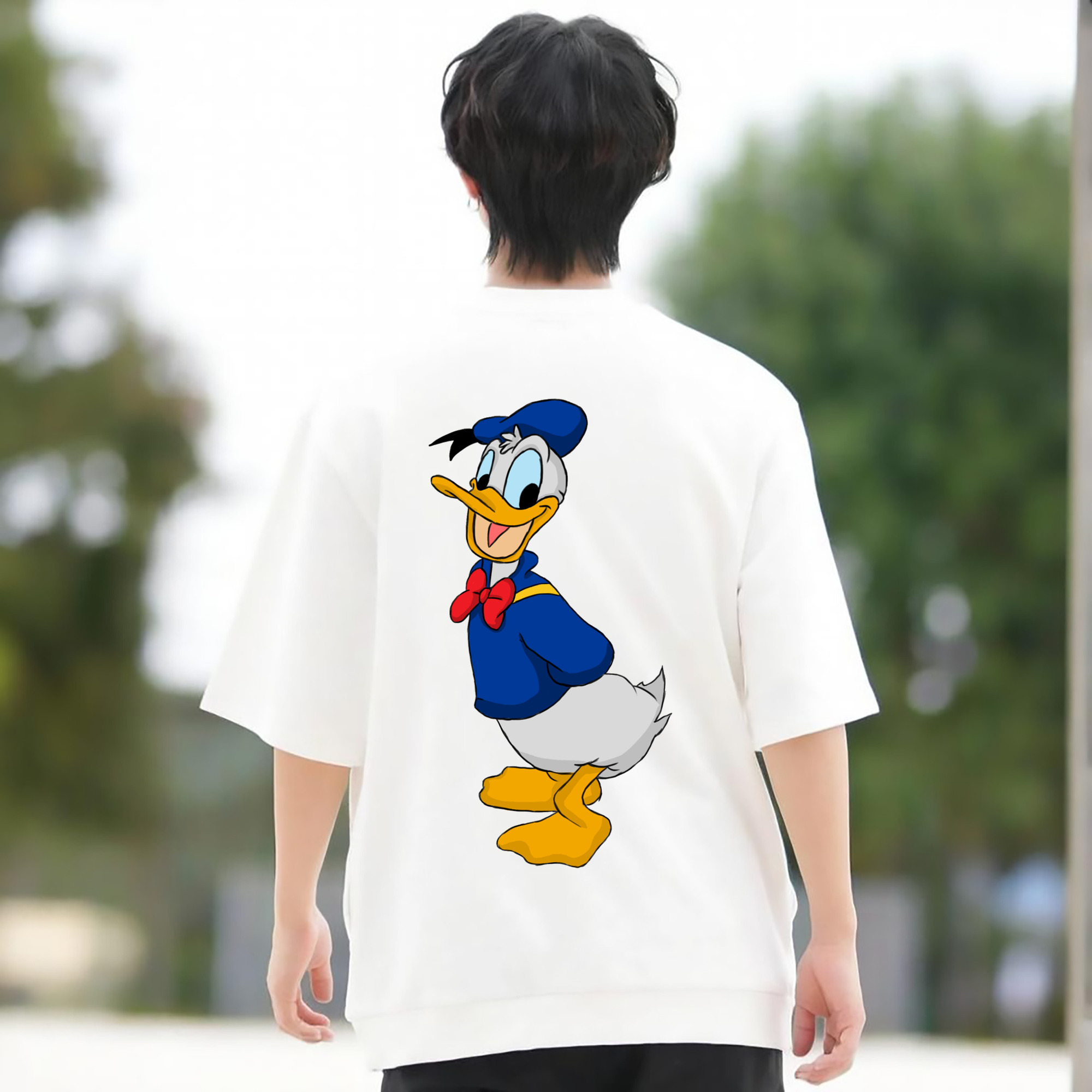 ミッキーマウス Mickey Mouse 綿100％ メンズ半袖Tシャツ（バックプリント） 通気性