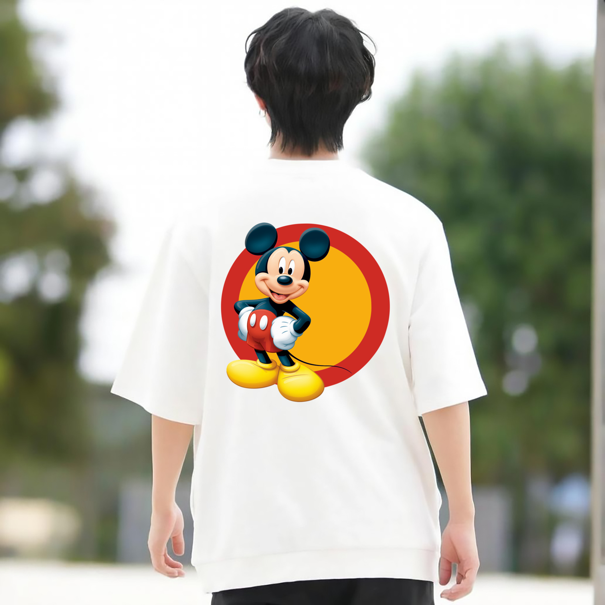 ミッキーマウス Mickey Mouse 綿100％ メンズ半袖Tシャツ（バックプリント） 通気性