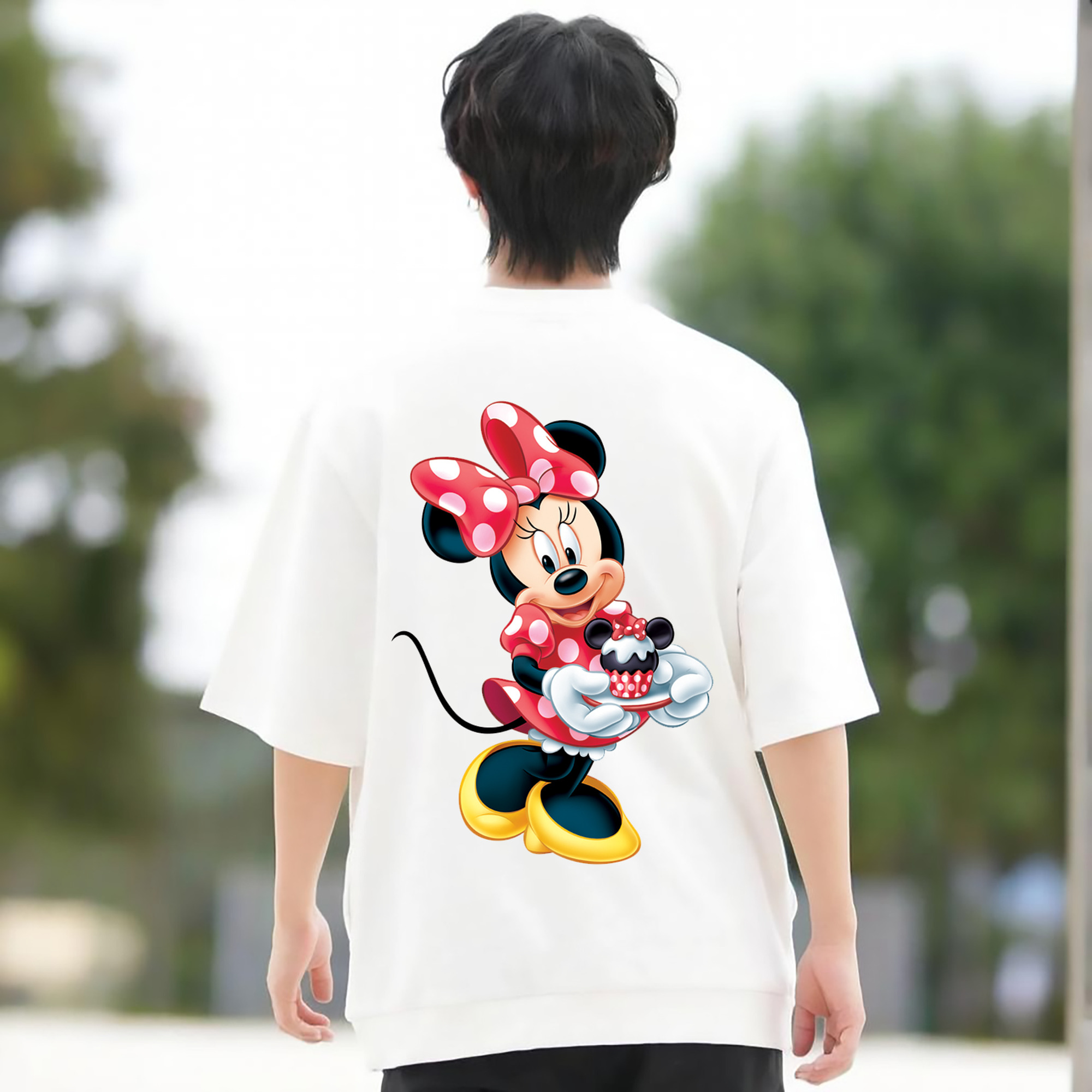 ミッキーマウス Mickey Mouse 綿100％ メンズ半袖Tシャツ（バックプリント） 通気性