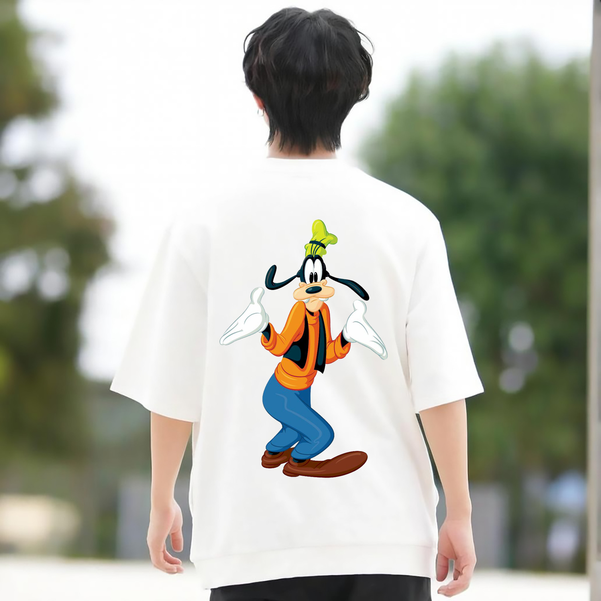ミッキーマウス Mickey Mouse 綿100％ メンズ半袖Tシャツ（バックプリント） 通気性