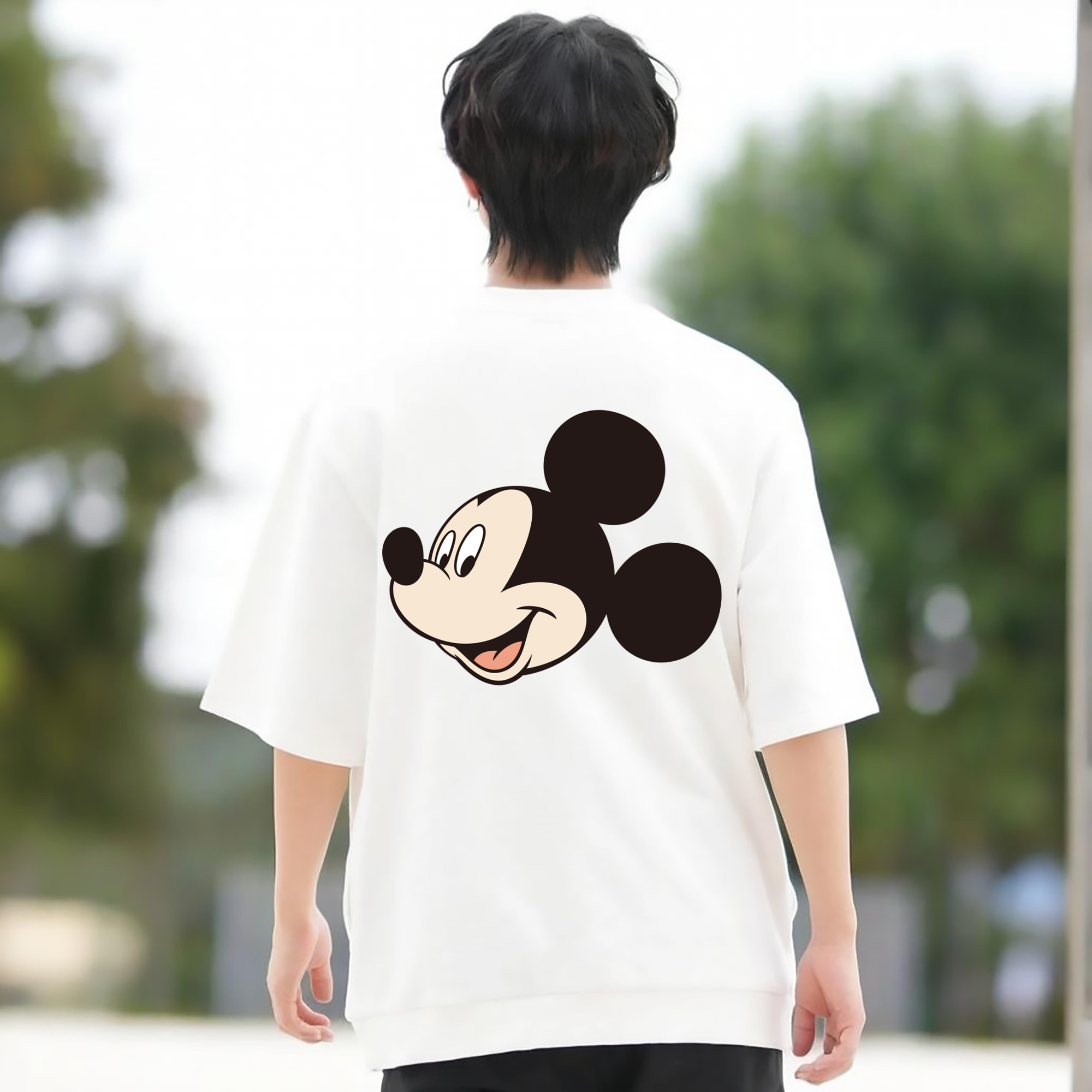ミッキーマウス Mickey Mouse 綿100％ メンズ半袖Tシャツ（バックプリント） 通気性