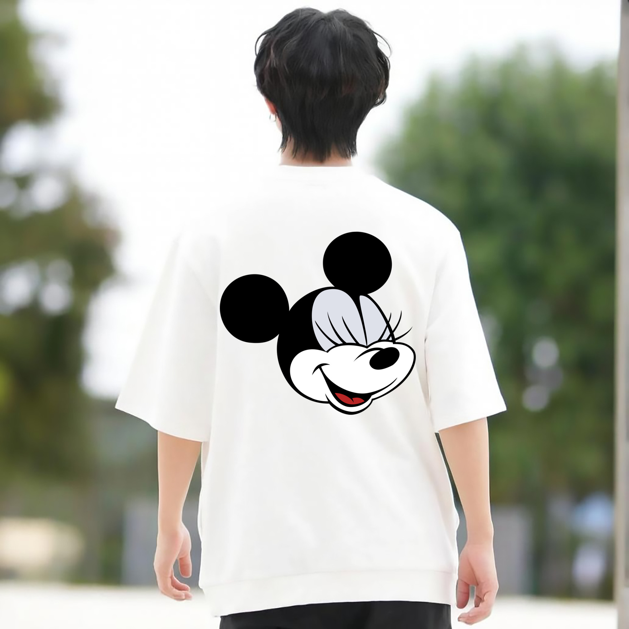 ミッキーマウス Mickey Mouse 綿100％ メンズ半袖Tシャツ（バックプリント） 通気性