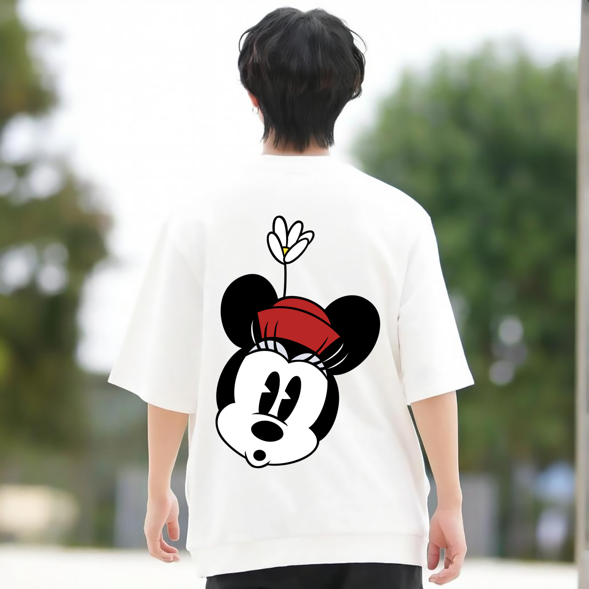 ミッキーマウス Mickey Mouse 綿100％ メンズ半袖Tシャツ（バックプリント） 通気性