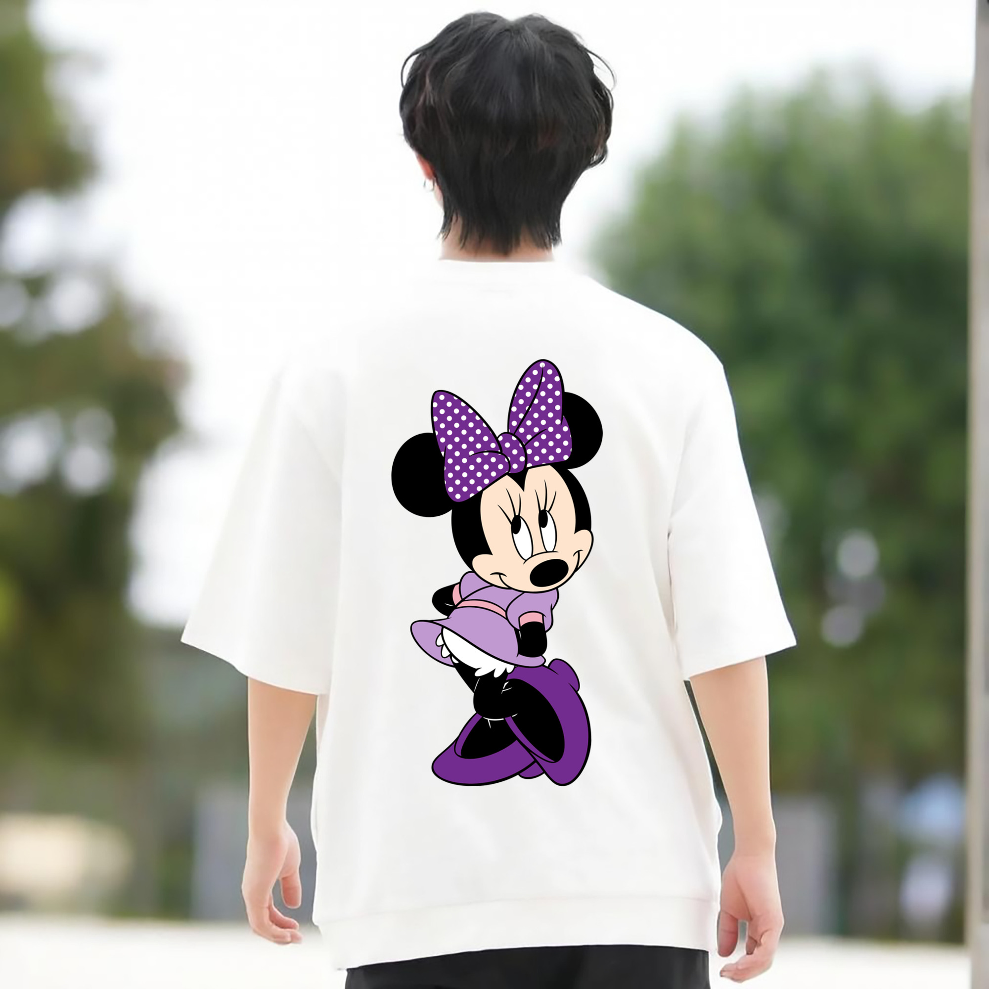 ミッキーマウス Mickey Mouse 綿100％ メンズ半袖Tシャツ（バックプリント） 通気性