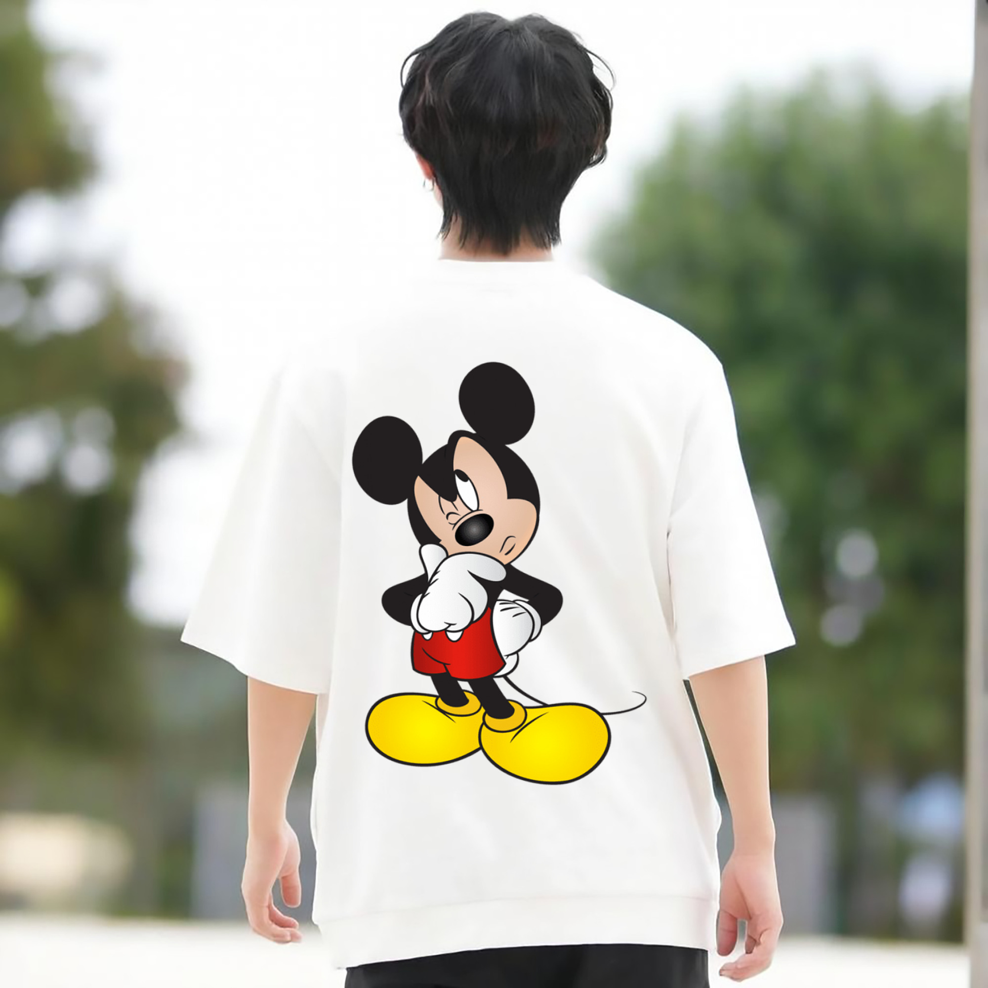 ミッキーマウス Mickey Mouse 綿100％ メンズ半袖Tシャツ（バックプリント） 通気性