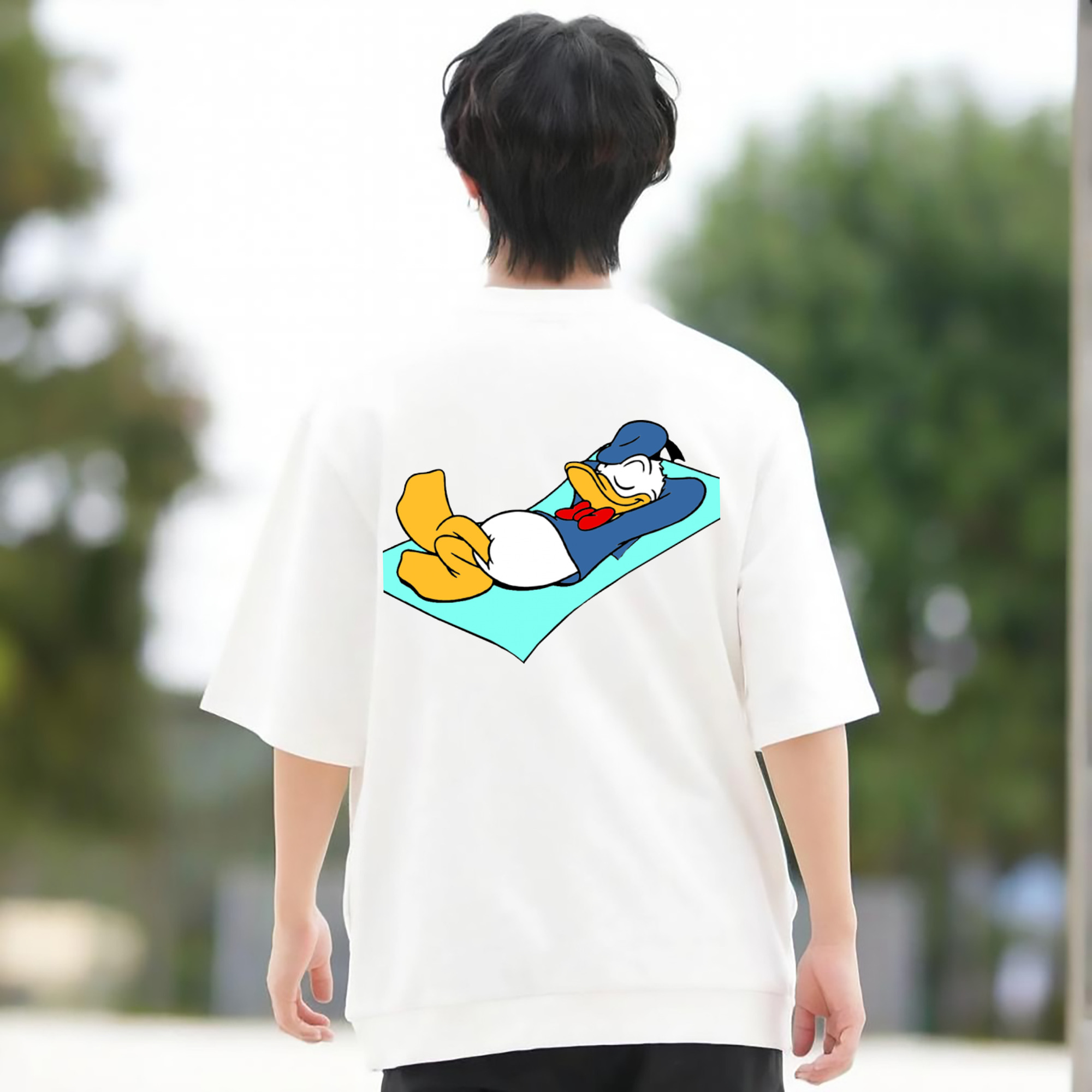 ミッキーマウス Mickey Mouse 綿100％ メンズ半袖Tシャツ（バックプリント） 通気性