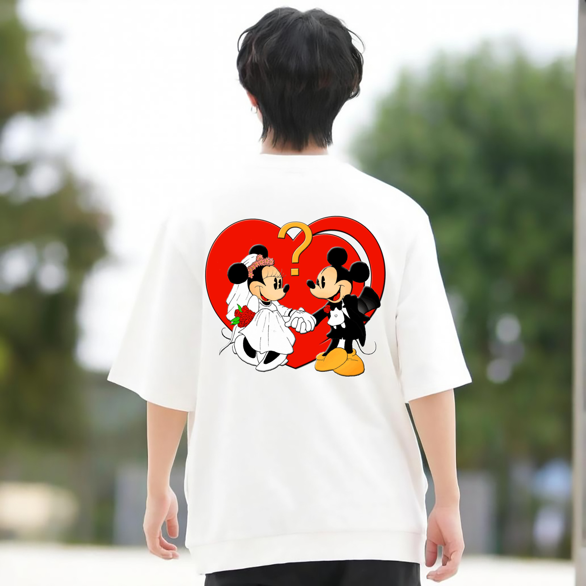 ミッキーマウス Mickey Mouse 綿100％ メンズ半袖Tシャツ（バックプリント） 通気性