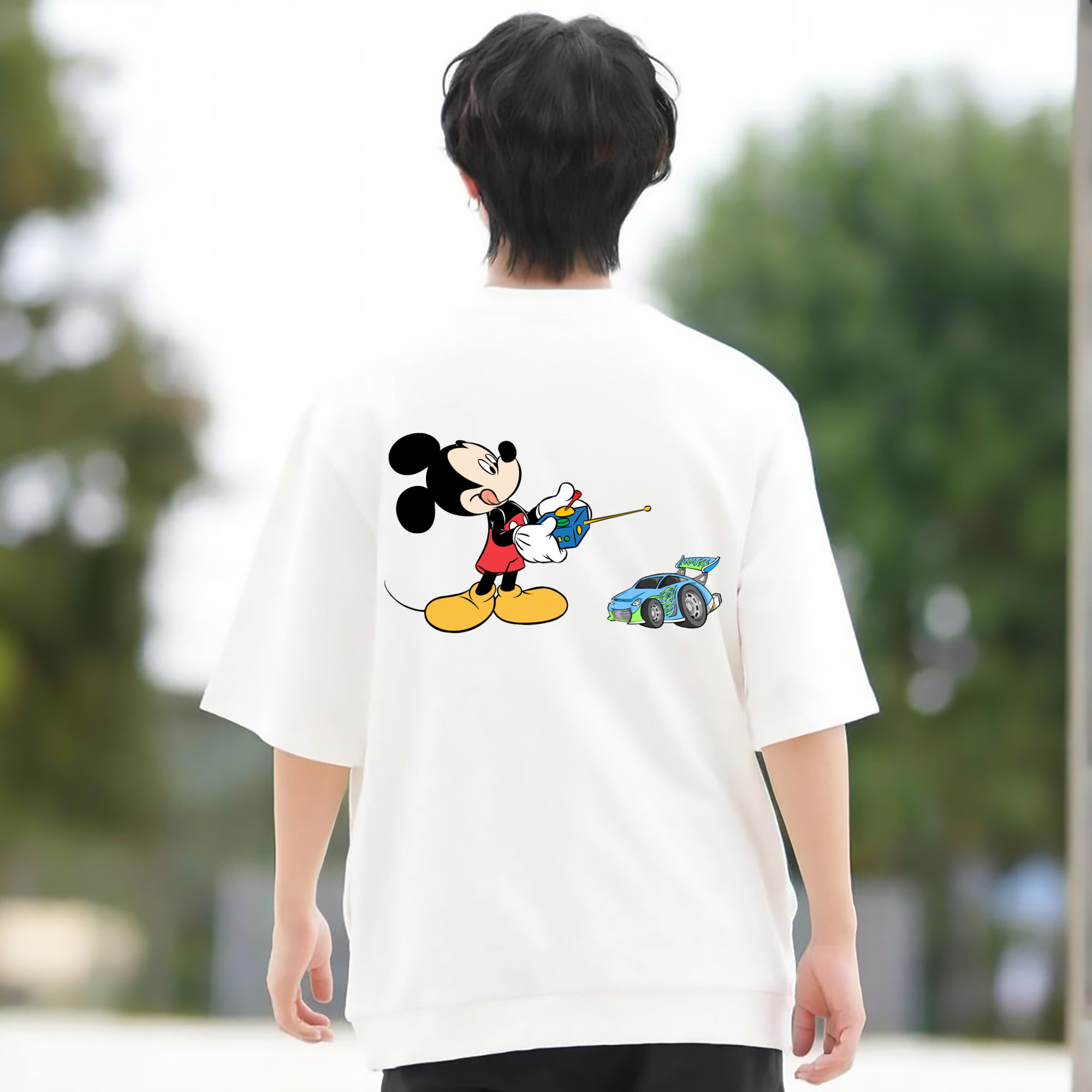 ミッキーマウス Mickey Mouse 綿100％ メンズ半袖Tシャツ（バックプリント） 通気性