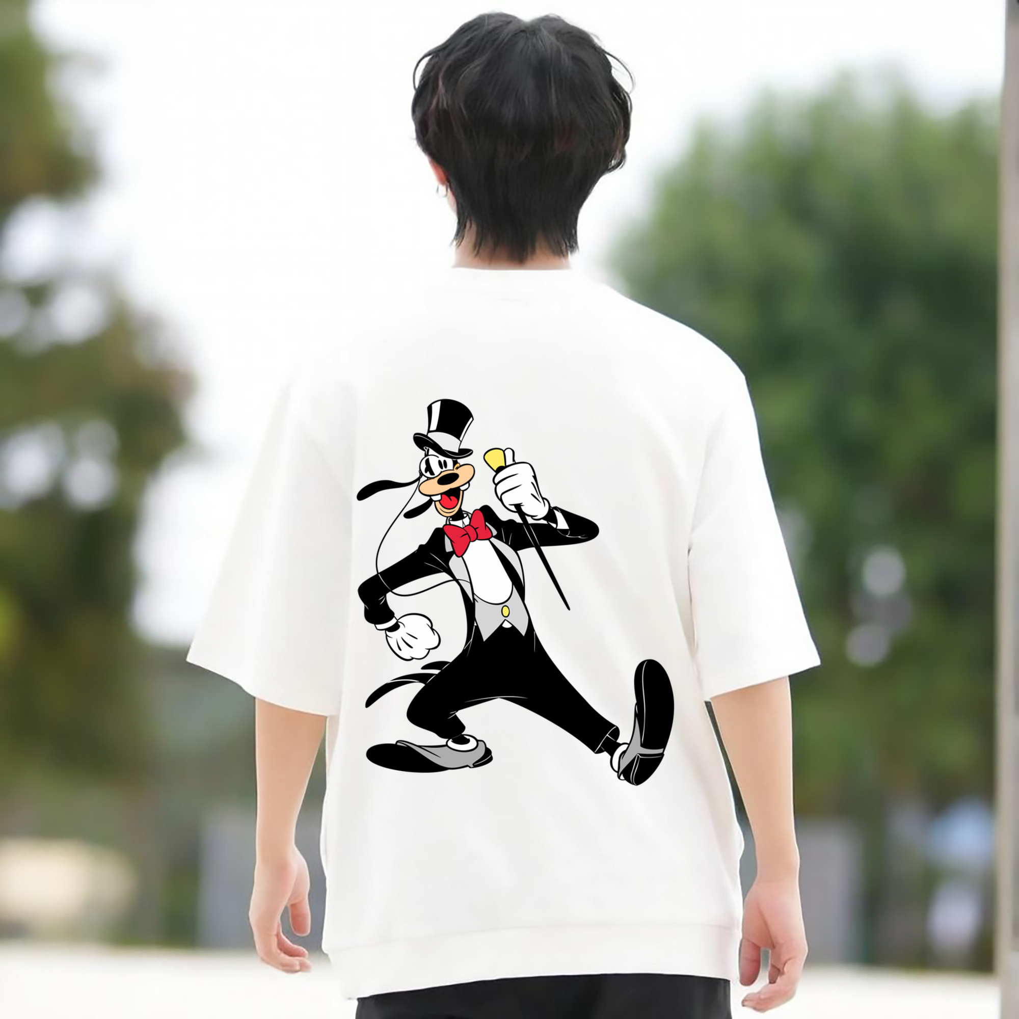 ミッキーマウス Mickey Mouse 綿100％ メンズ半袖Tシャツ（バックプリント） 通気性