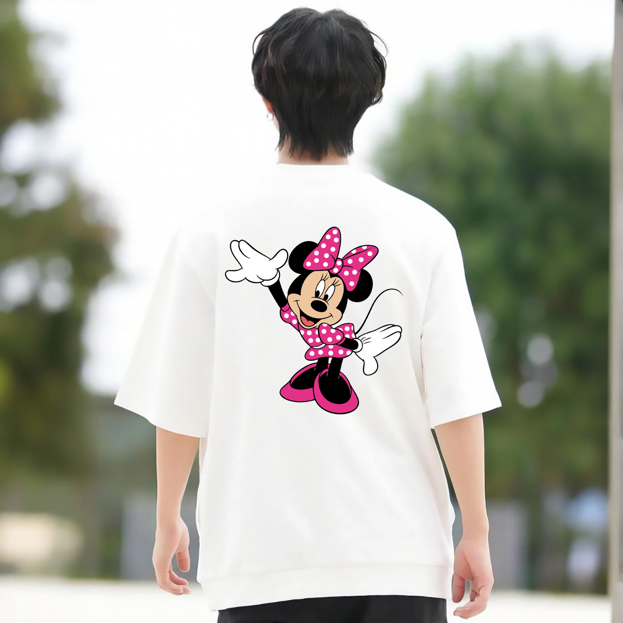 ミッキーマウス Mickey Mouse 綿100％ メンズ半袖Tシャツ（バックプリント） 通気性