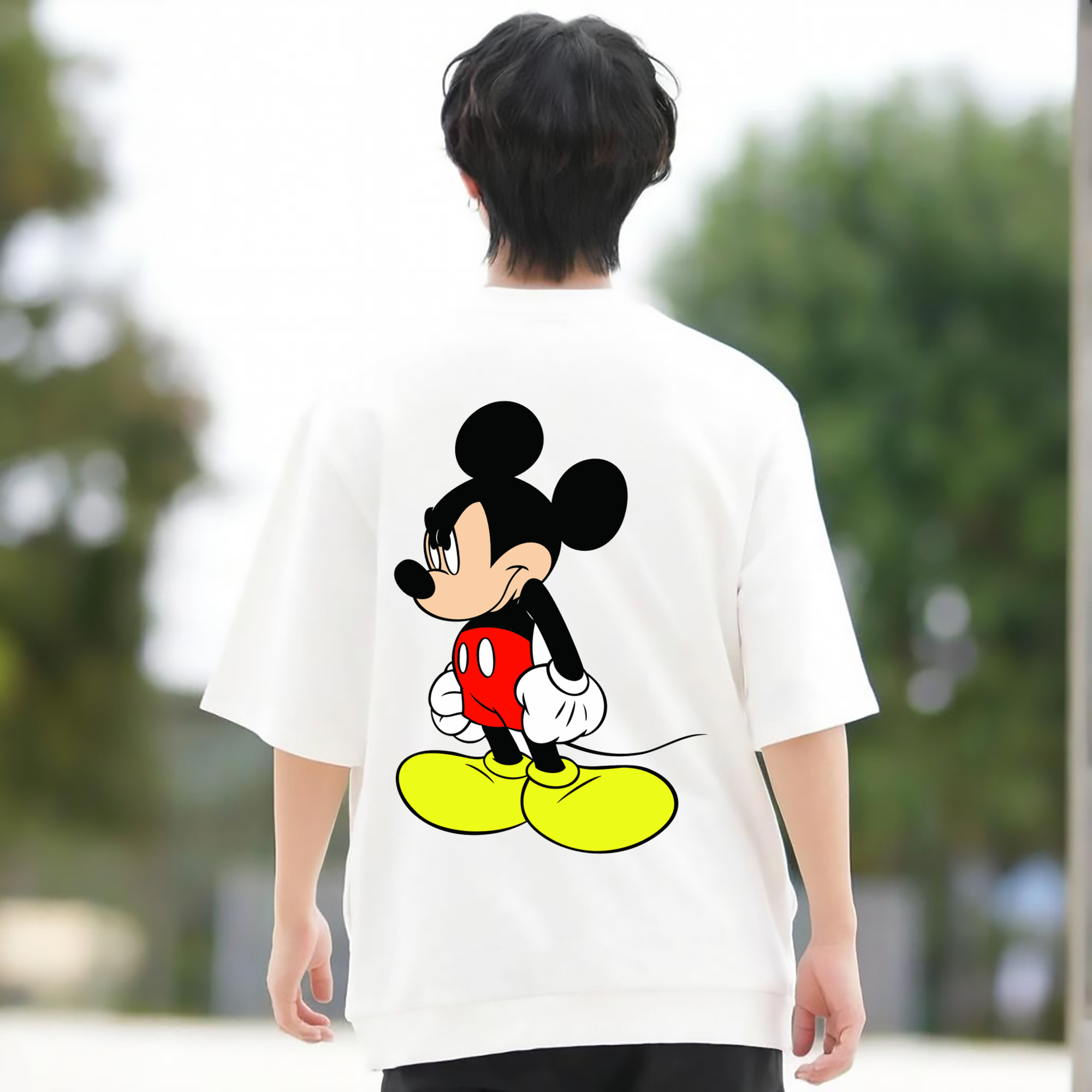ミッキーマウス Mickey Mouse 綿100％ メンズ半袖Tシャツ（バックプリント） 通気性