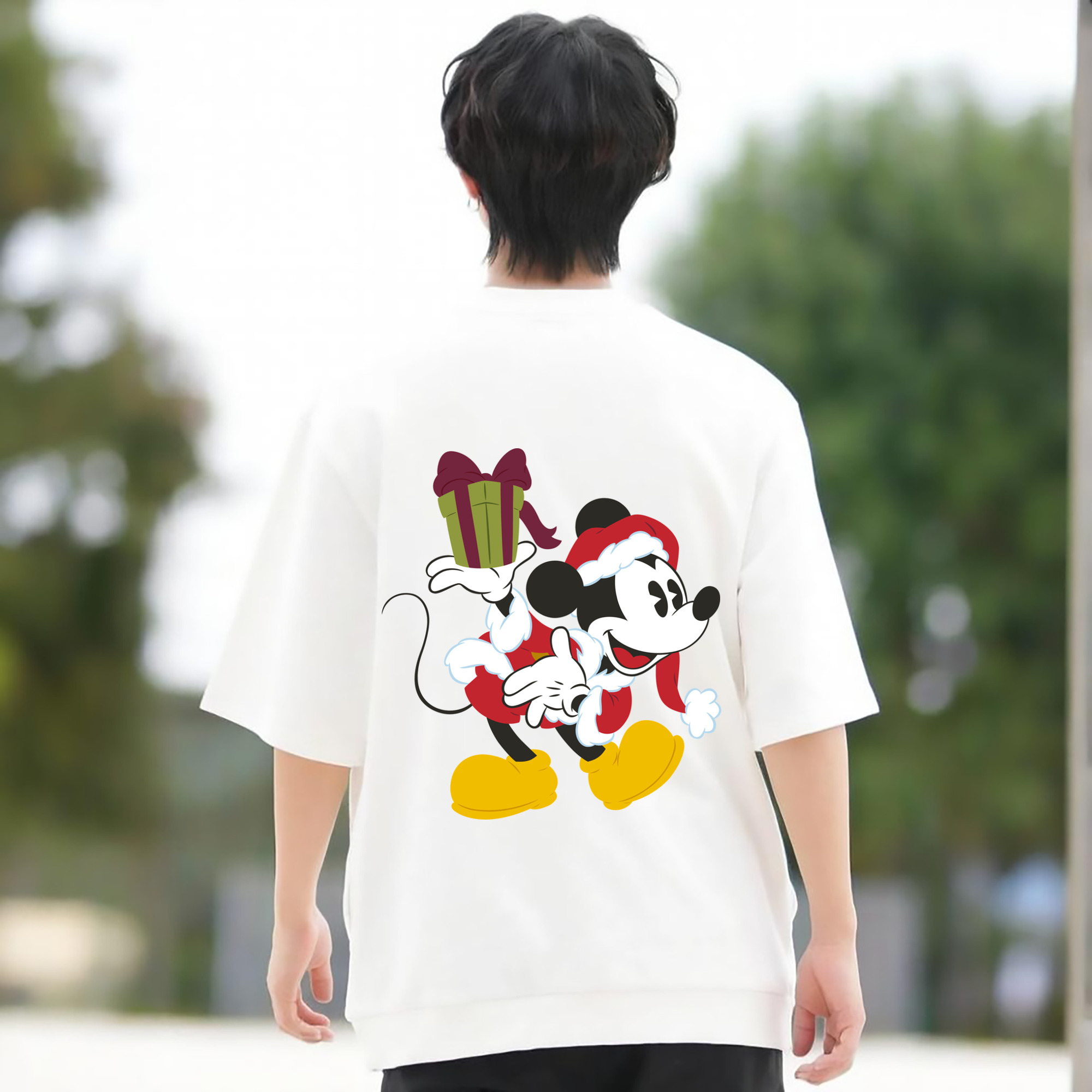 ミッキーマウス Mickey Mouse 綿100％ メンズ半袖Tシャツ（バックプリント） 通気性