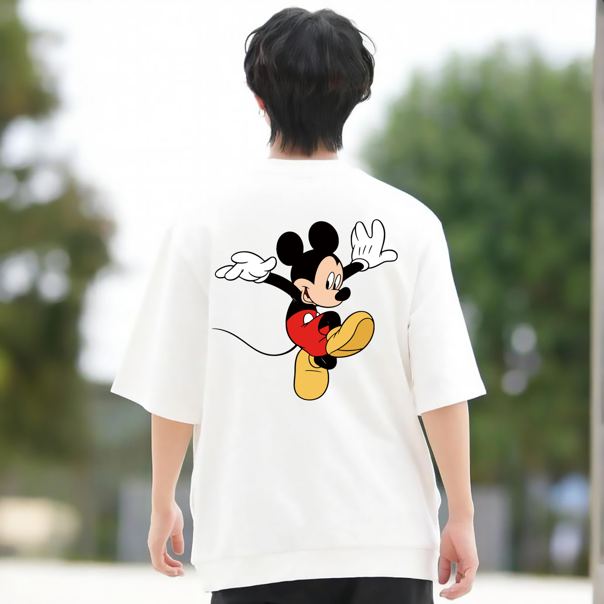 ミッキーマウス Mickey Mouse 綿100％ メンズ半袖Tシャツ（バックプリント） 通気性