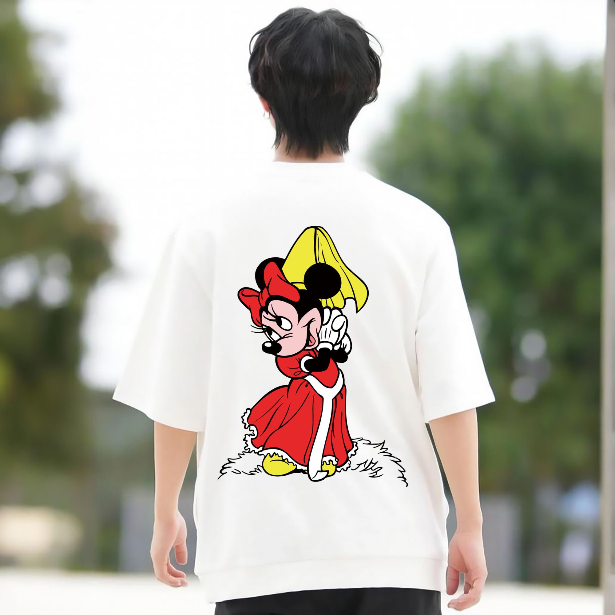 ミッキーマウス Mickey Mouse 綿100％ メンズ半袖Tシャツ（バックプリント） 通気性