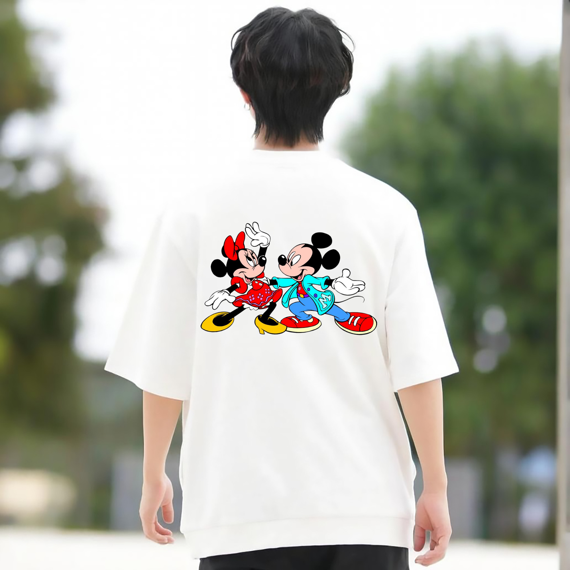 ミッキーマウス Mickey Mouse 綿100％ メンズ半袖Tシャツ（バックプリント） 通気性