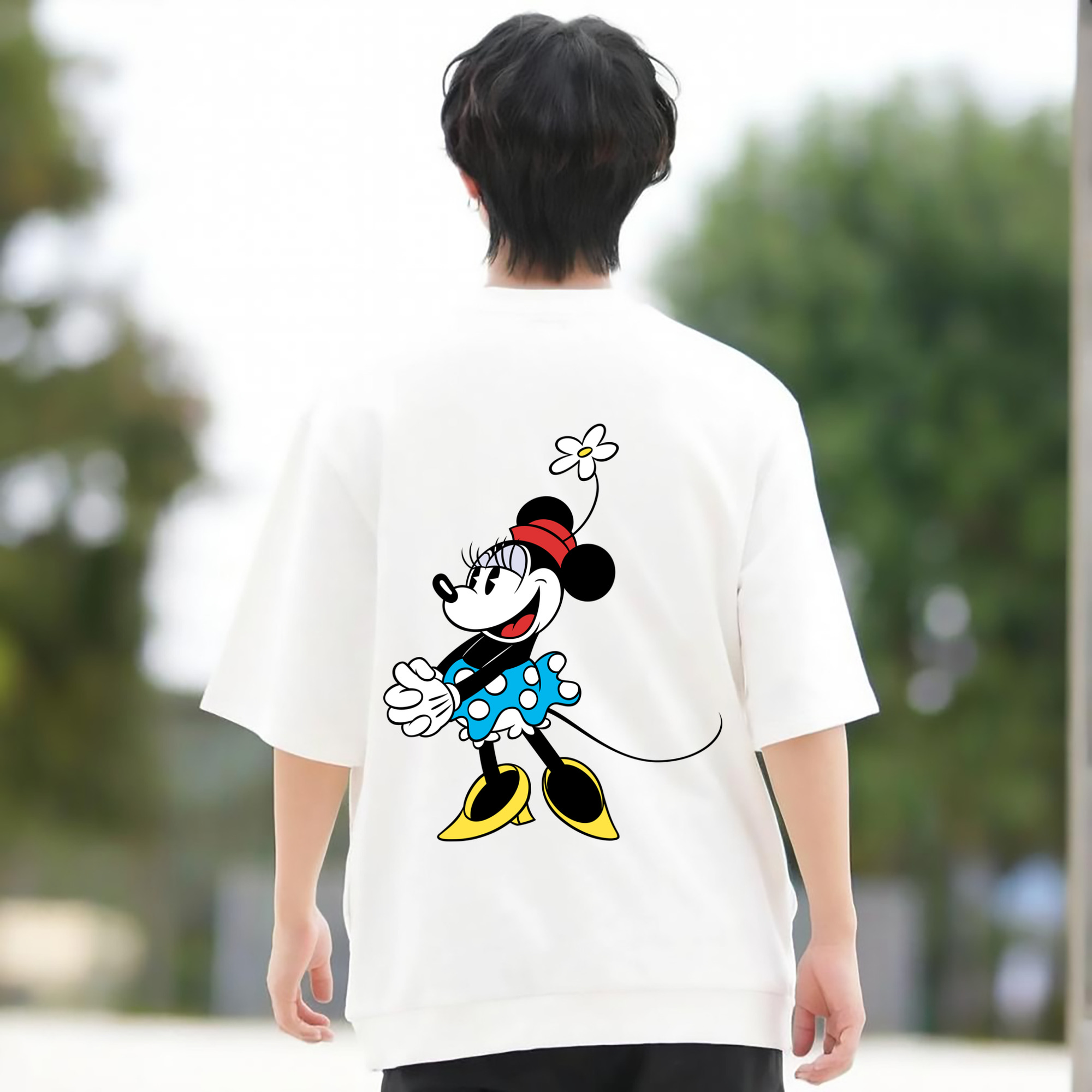 ミッキーマウス Mickey Mouse 綿100％ メンズ半袖Tシャツ（バックプリント） 通気性