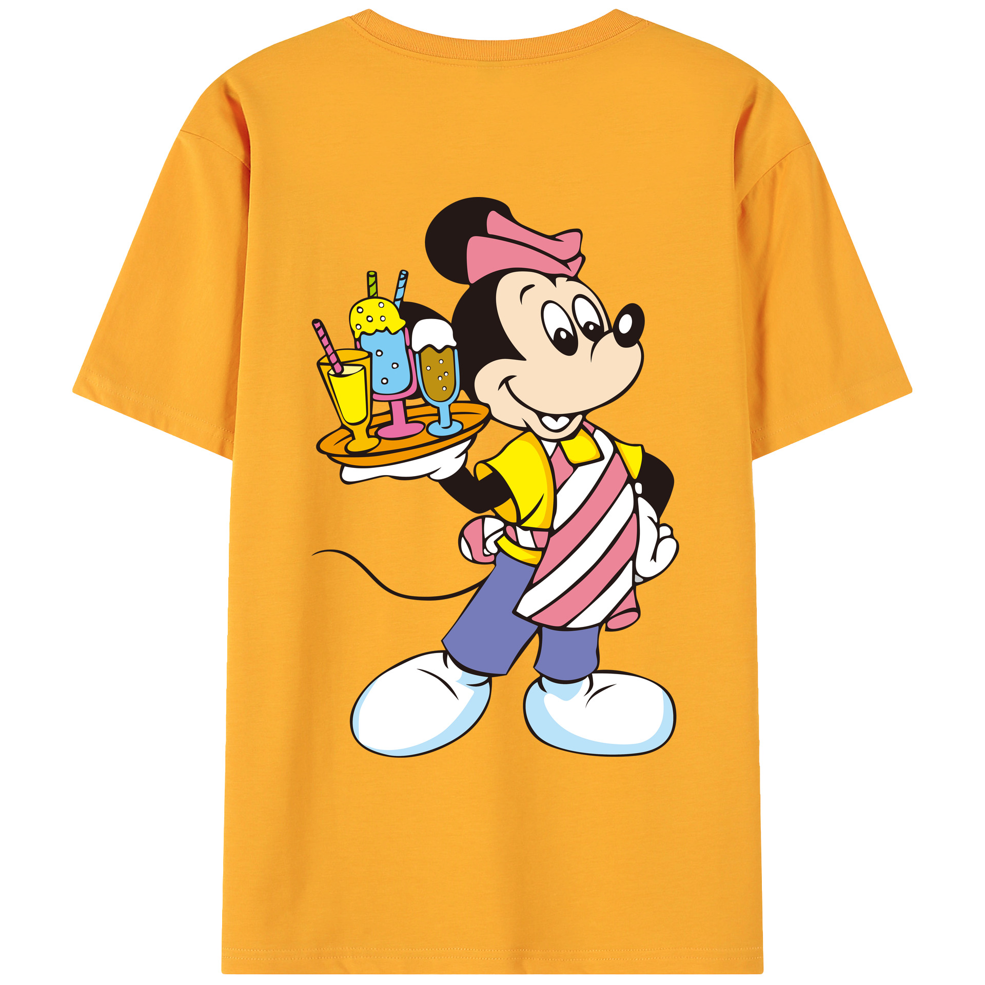 ミッキーマウス Mickey Mouse 綿100％ メンズ半袖Tシャツ（バックプリント） 通気性