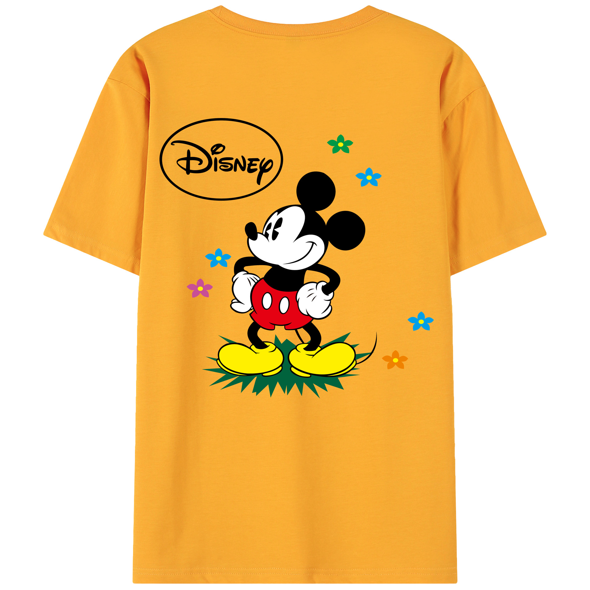 ミッキーマウス Mickey Mouse 綿100％ メンズ半袖Tシャツ（バックプリント） 通気性