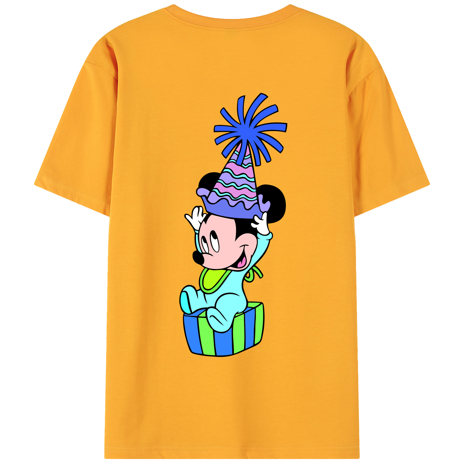 ミッキーマウス Mickey Mouse 綿100％ メンズ半袖Tシャツ（バックプリント） 通気性