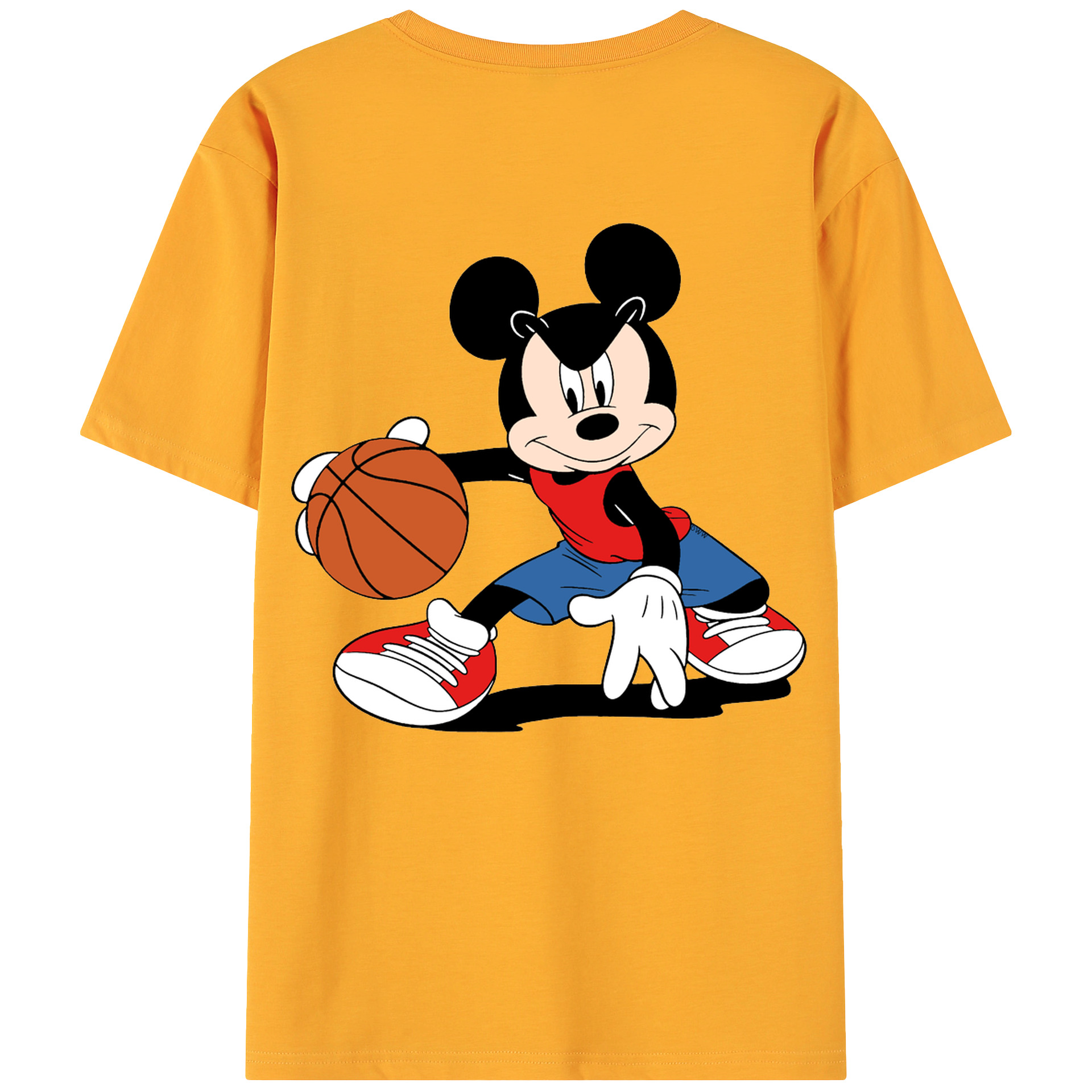 ミッキーマウス Mickey Mouse 綿100％ メンズ半袖Tシャツ（バックプリント） 通気性