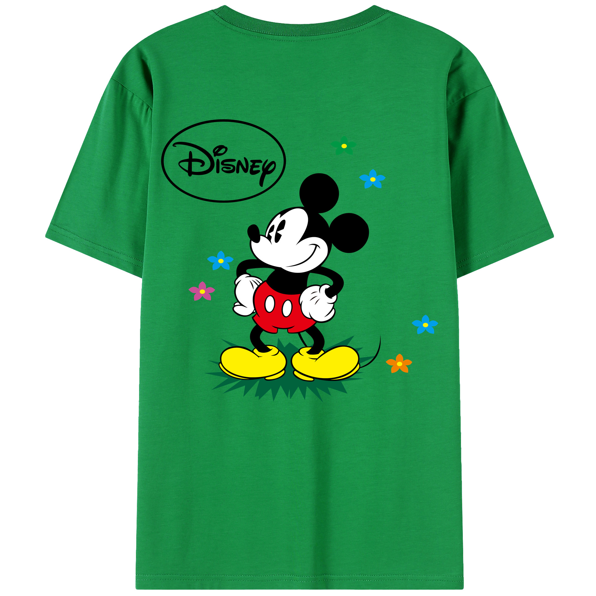 ミッキーマウス Mickey Mouse 綿100％ メンズ半袖Tシャツ（バックプリント） 通気性