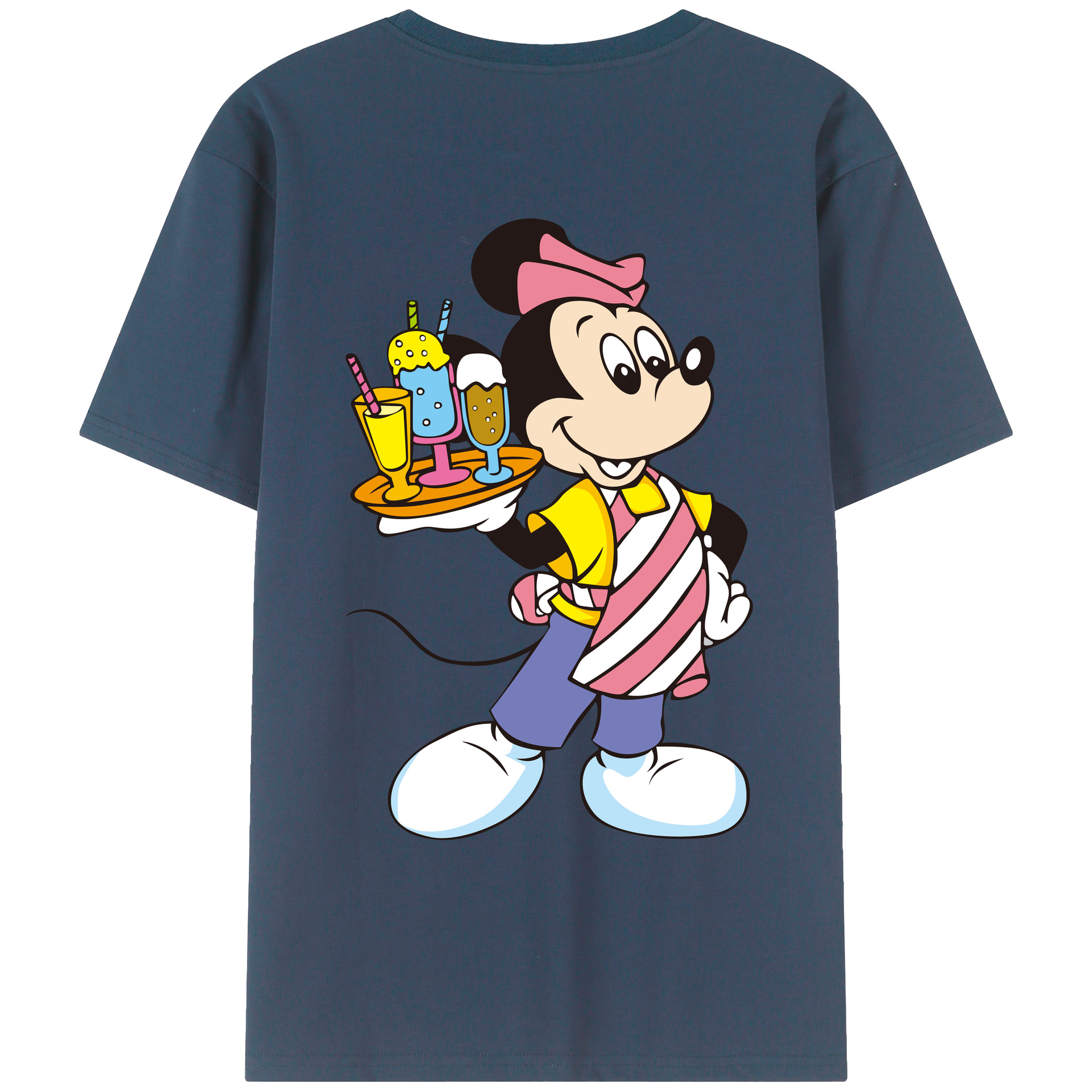 ミッキーマウス Mickey Mouse 綿100％ メンズ半袖Tシャツ（バックプリント） 通気性