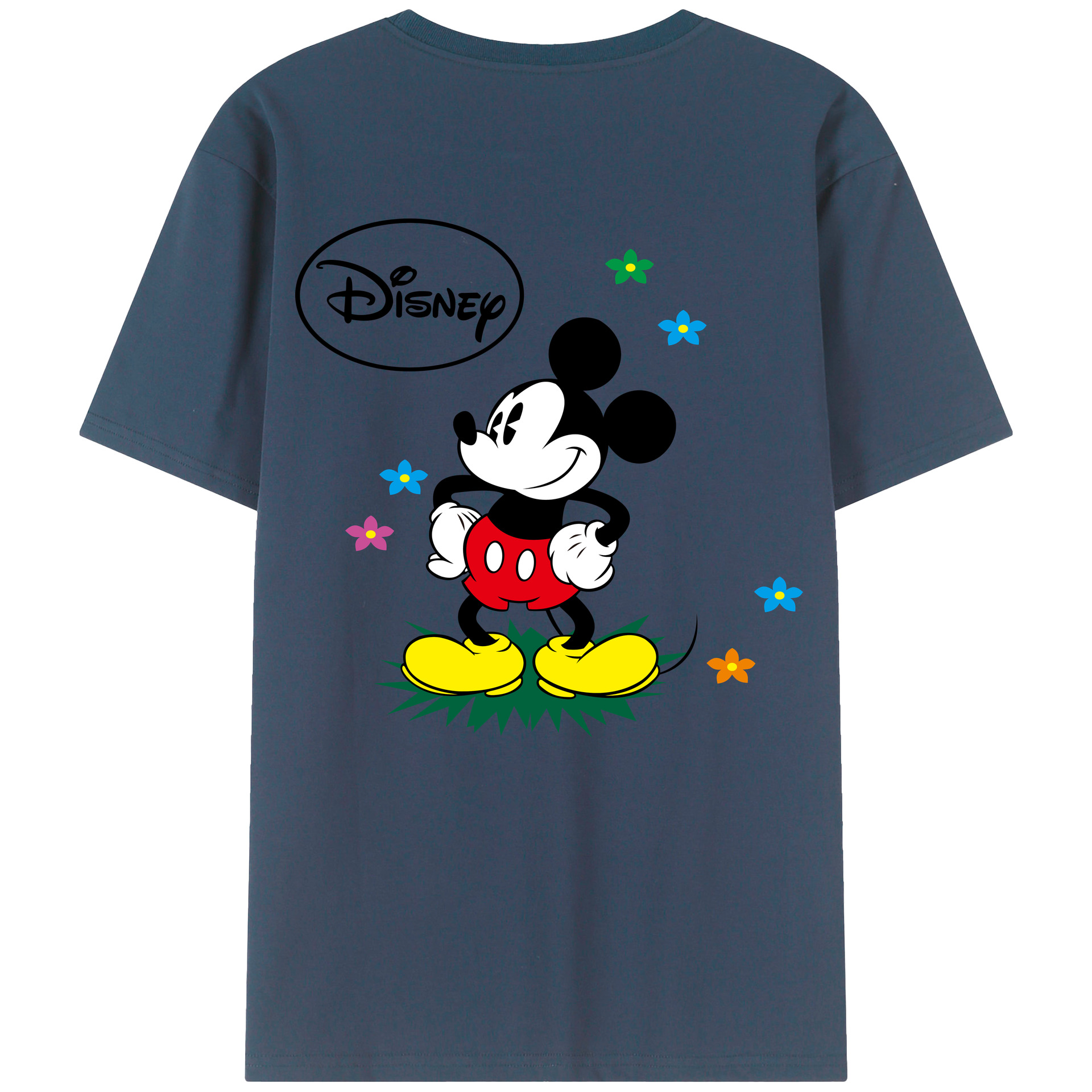 ミッキーマウス Mickey Mouse 綿100％ メンズ半袖Tシャツ（バックプリント） 通気性