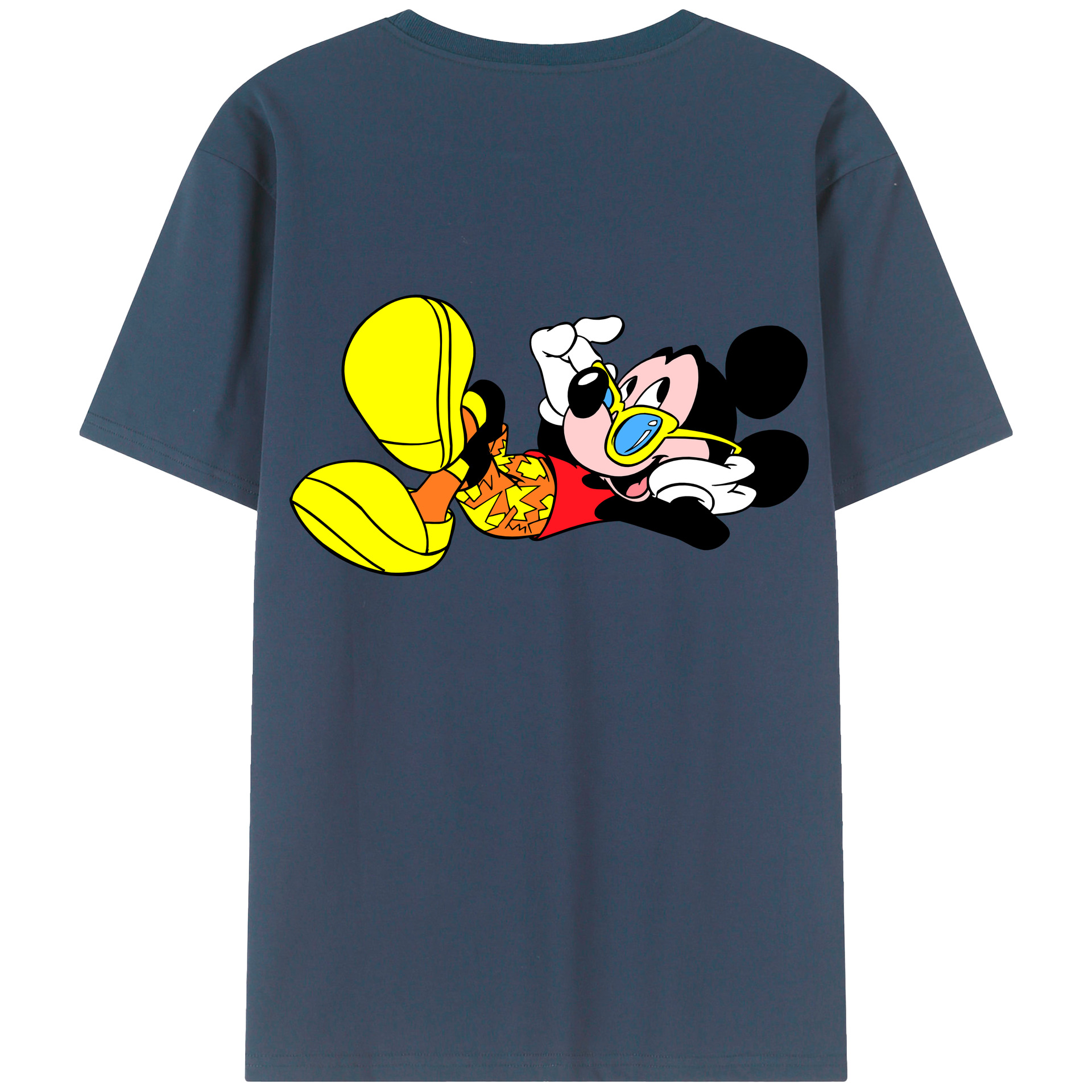 ミッキーマウス Mickey Mouse 綿100％ メンズ半袖Tシャツ（バックプリント） 通気性