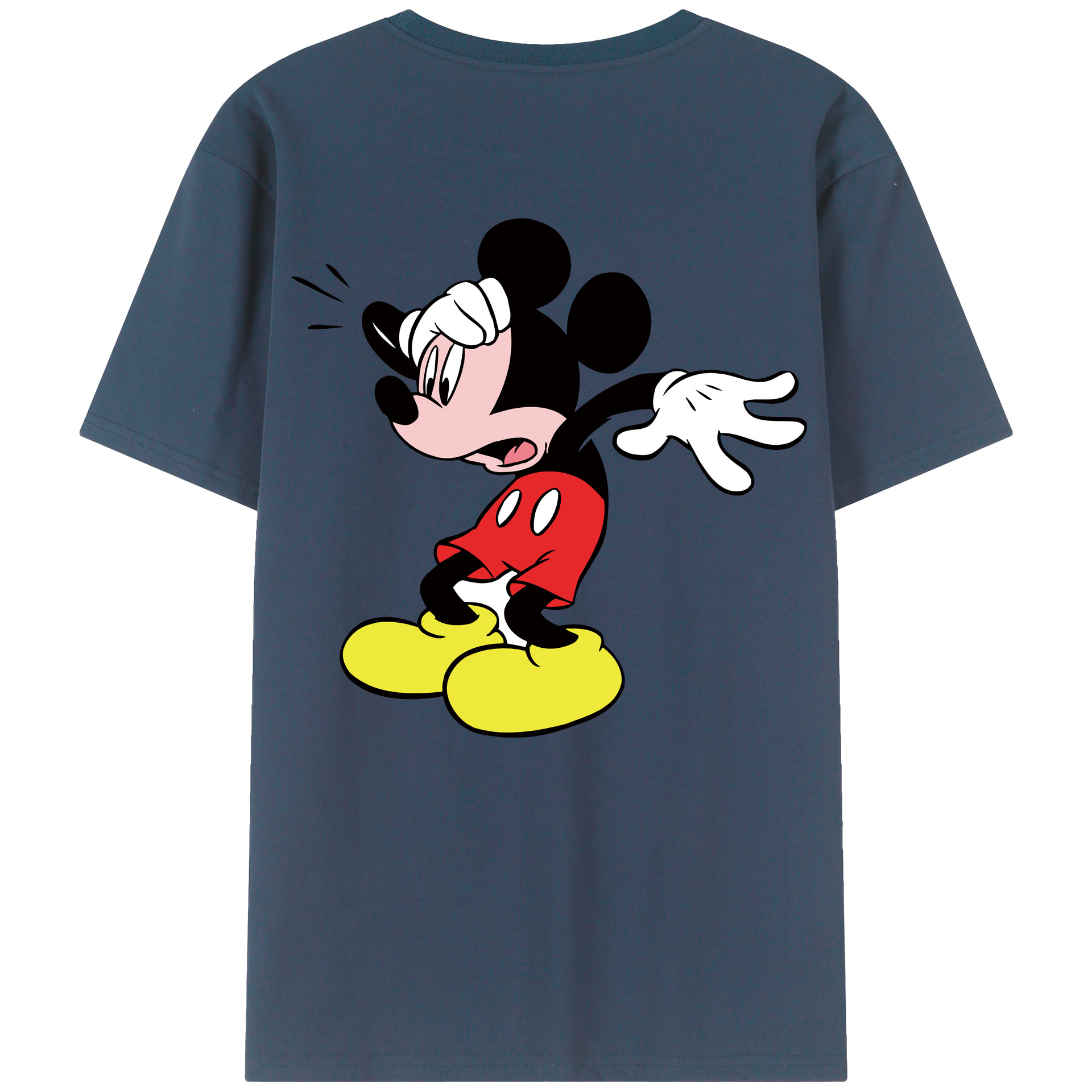 ミッキーマウス Mickey Mouse 綿100％ メンズ半袖Tシャツ（バックプリント） 通気性