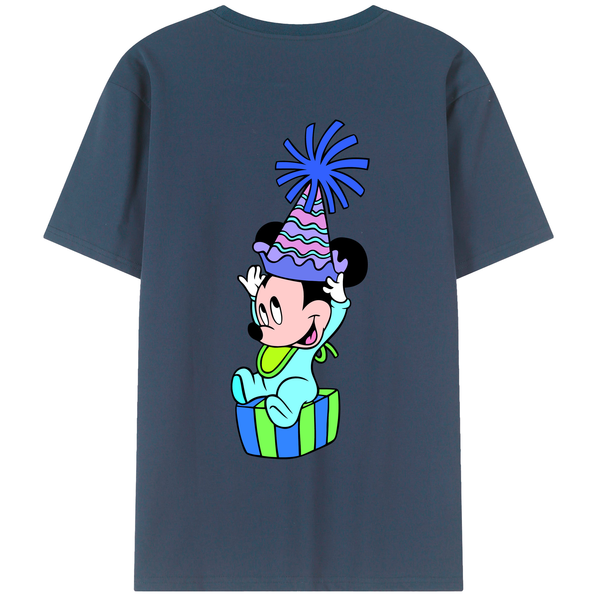 ミッキーマウス Mickey Mouse 綿100％ メンズ半袖Tシャツ（バックプリント） 通気性