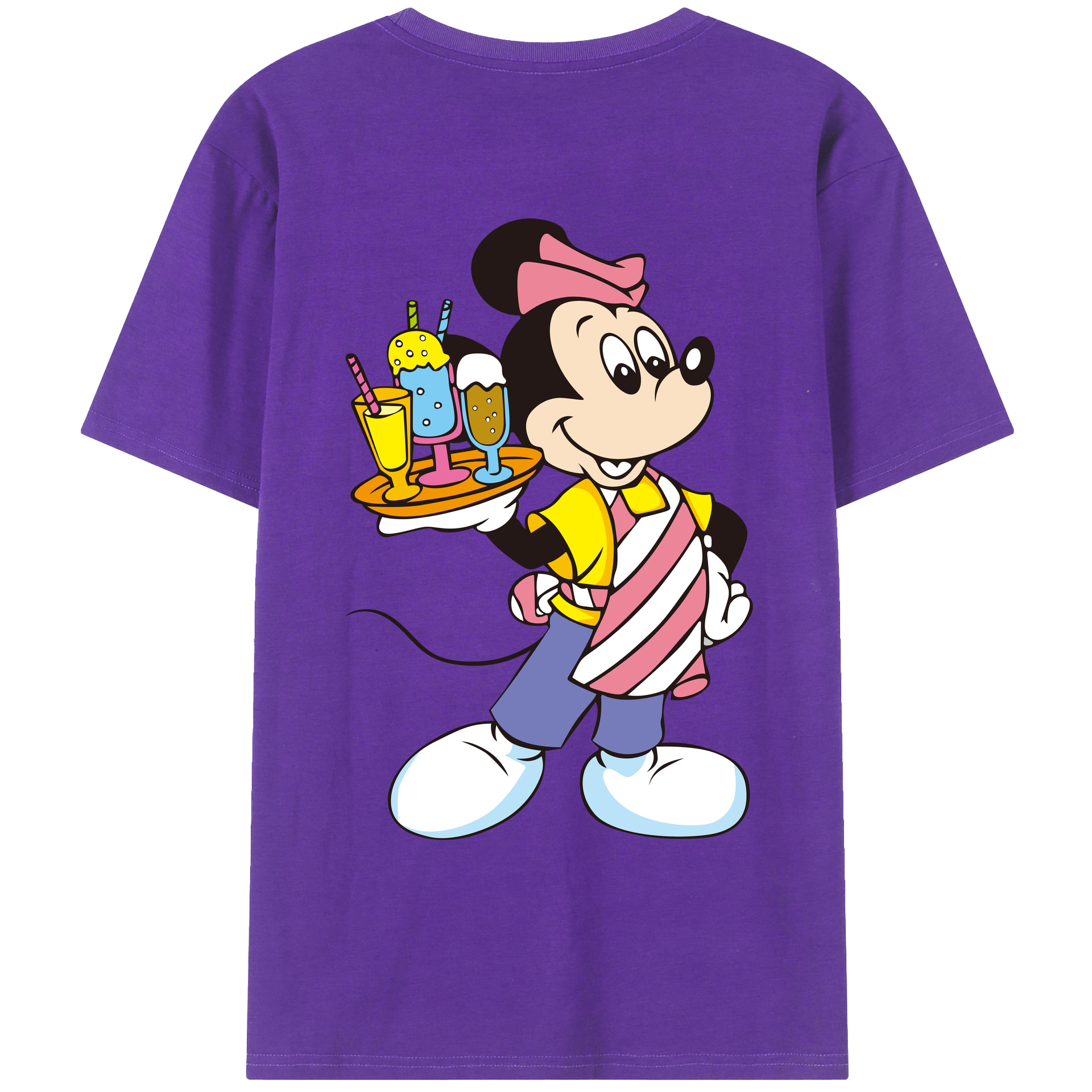 ミッキーマウス Mickey Mouse 綿100％ メンズ半袖Tシャツ（バックプリント） 通気性