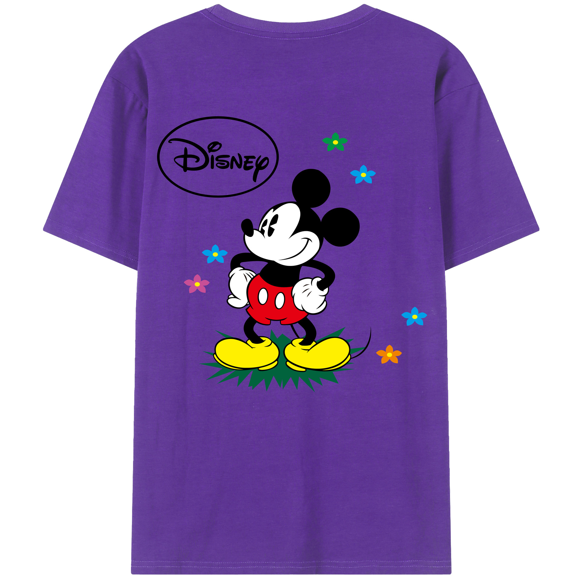 ミッキーマウス Mickey Mouse 綿100％ メンズ半袖Tシャツ（バックプリント） 通気性