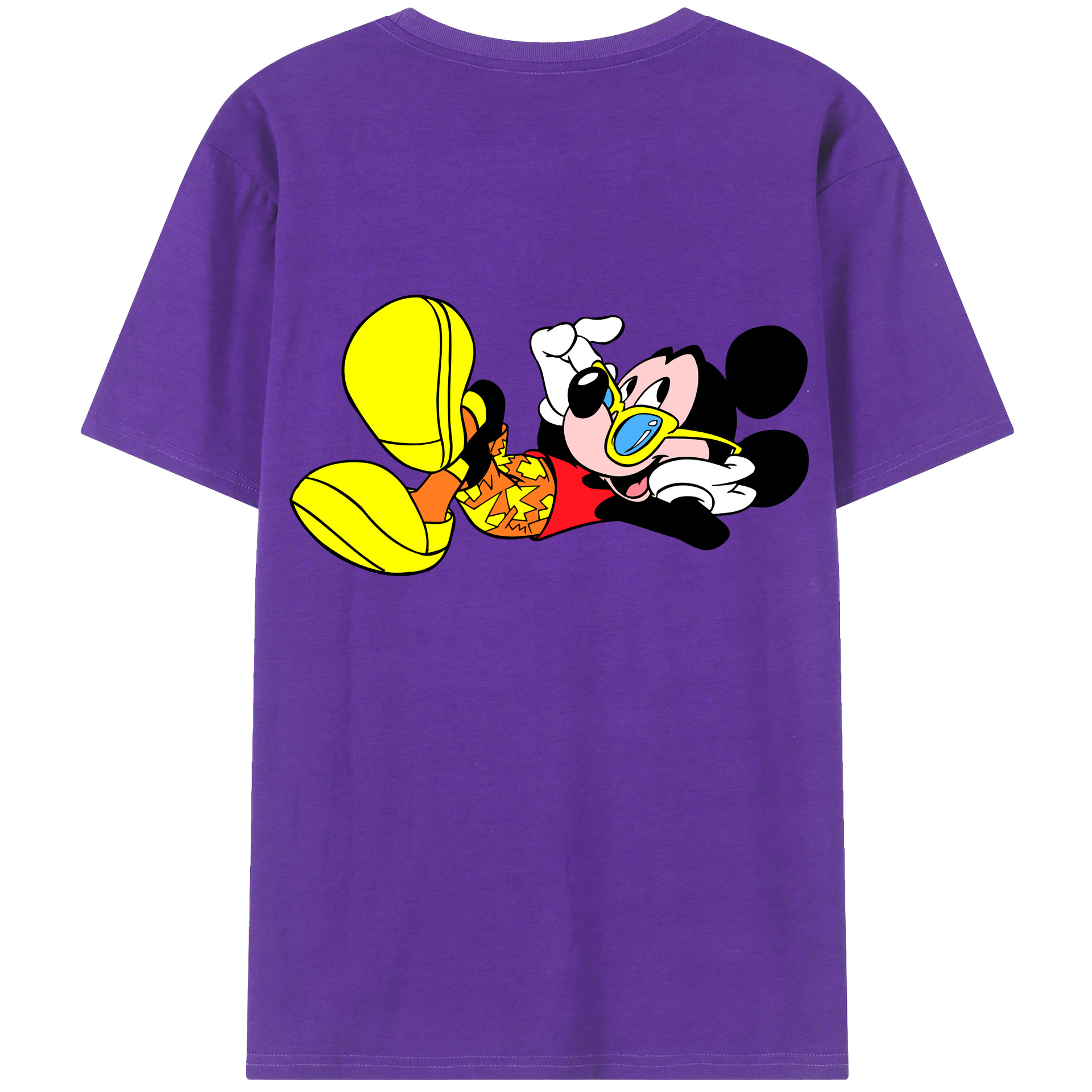 ミッキーマウス Mickey Mouse 綿100％ メンズ半袖Tシャツ（バックプリント） 通気性
