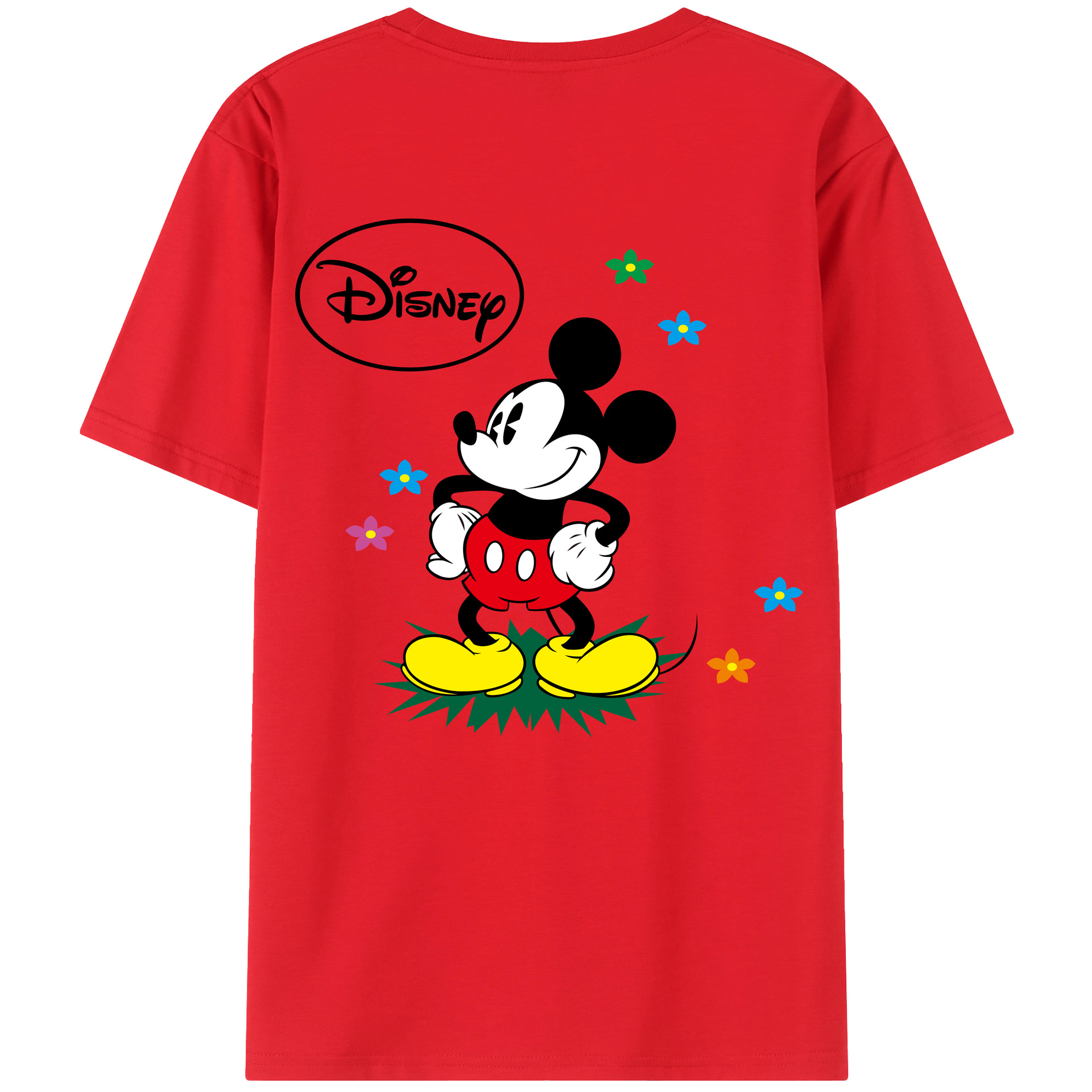 ミッキーマウス Mickey Mouse 綿100％ メンズ半袖Tシャツ（バックプリント） 通気性